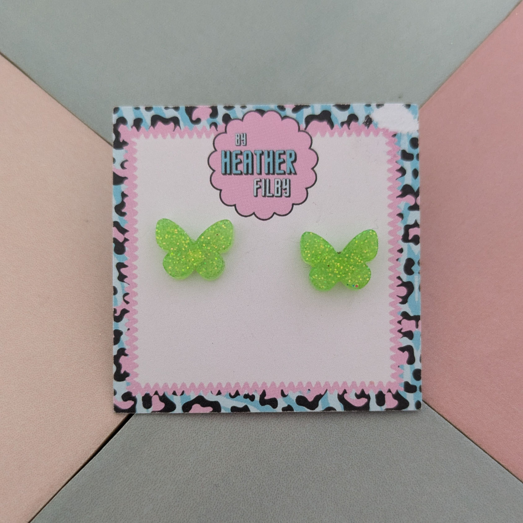 Lime Green Butterfly Glitter Resin Stud Earrings
