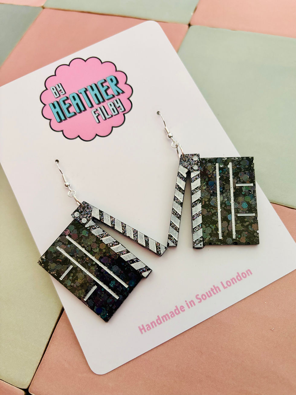 Thumbnail: 🎬 Film Clapper Board Glitter Resin Earrings