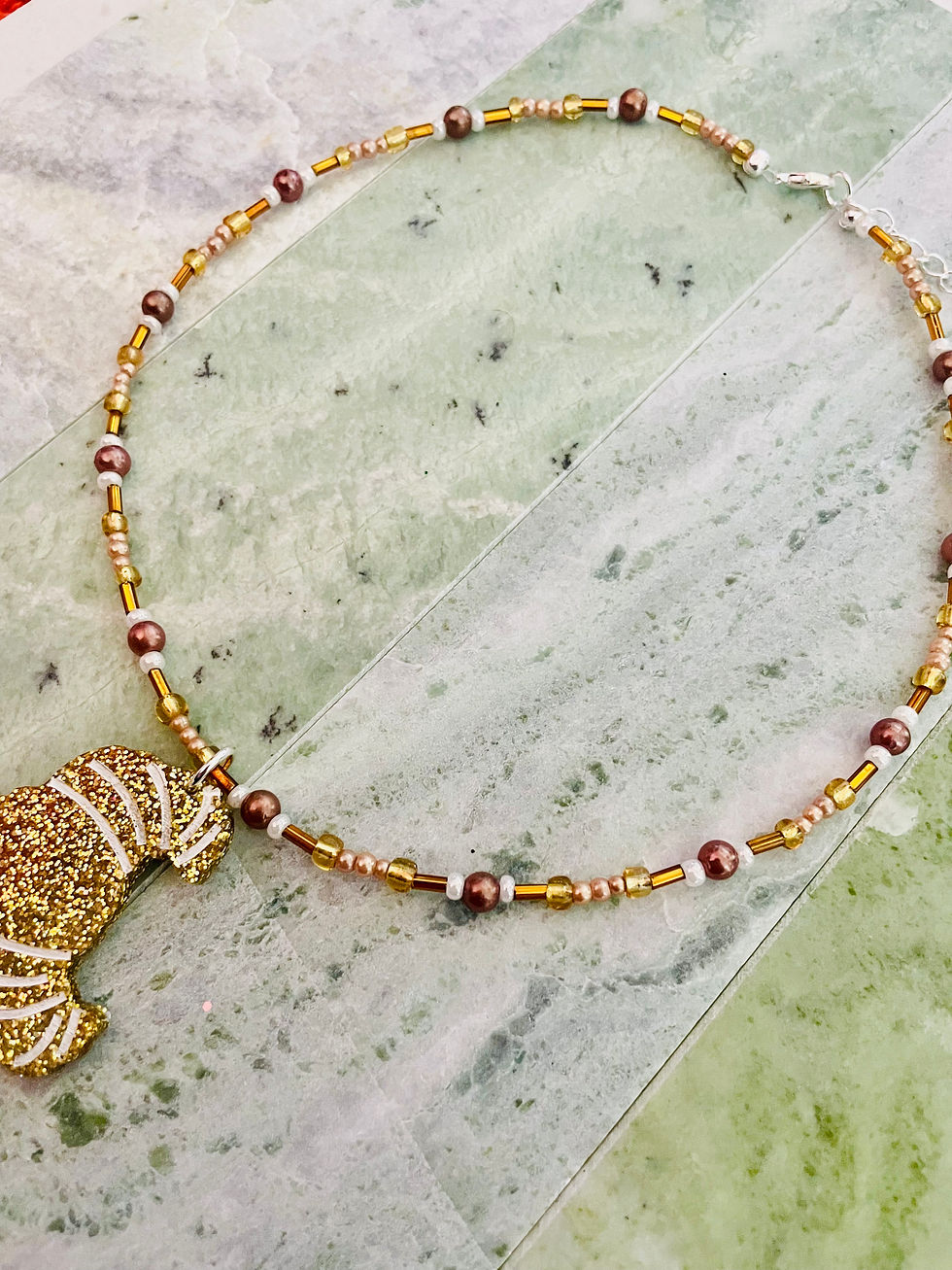 Thumbnail: The "Petit Déjeuner" Beaded Necklace — Golden Croissant Edition