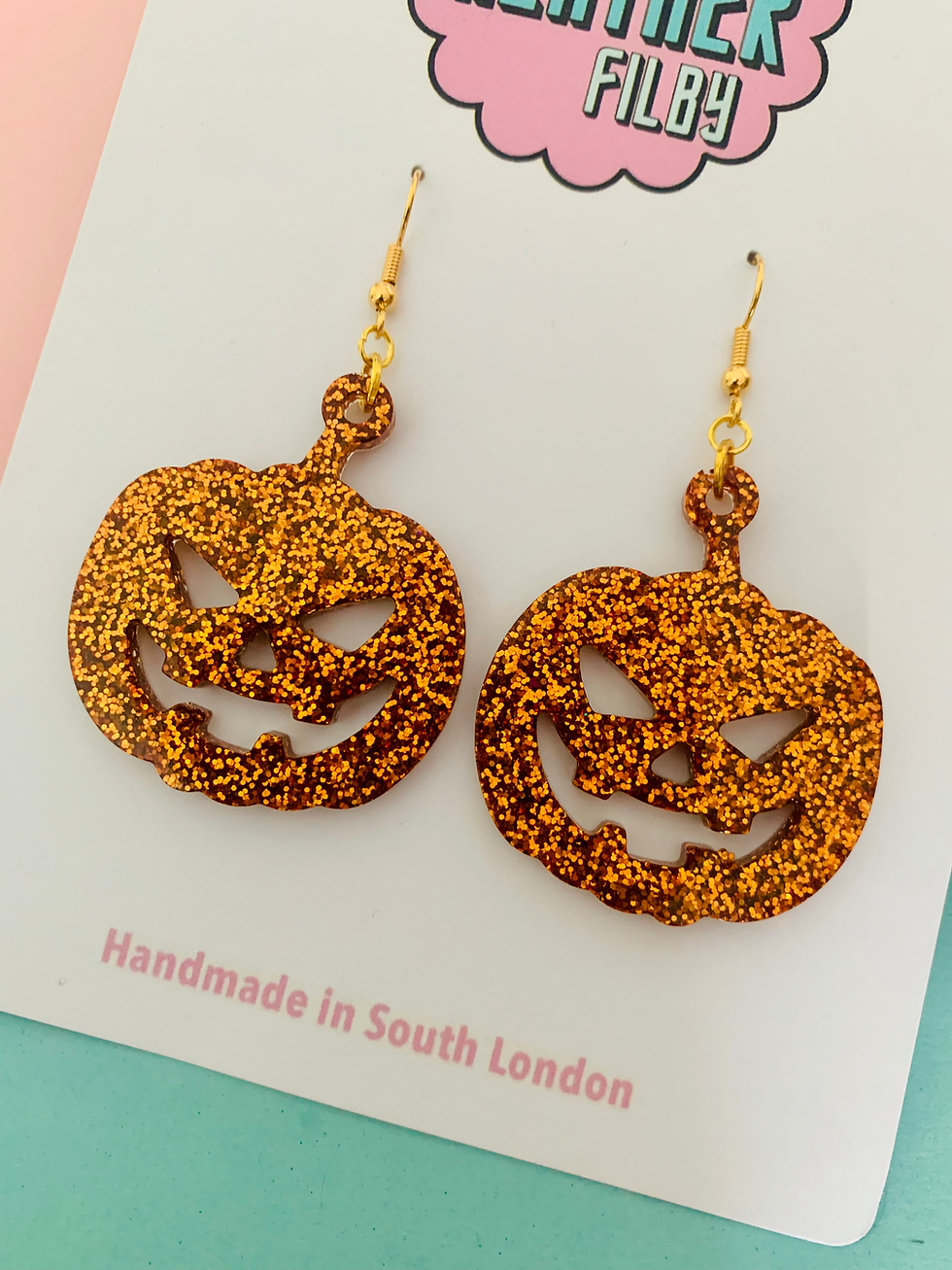 Thumbnail: Orange Glitter Pumpkin Earrings