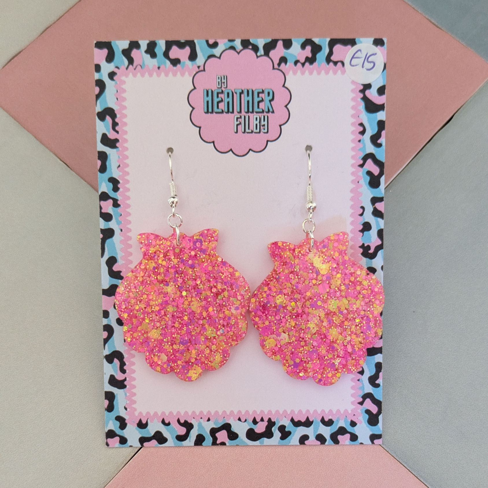 Pink and Yellow Shell Glitter Resin Earrings