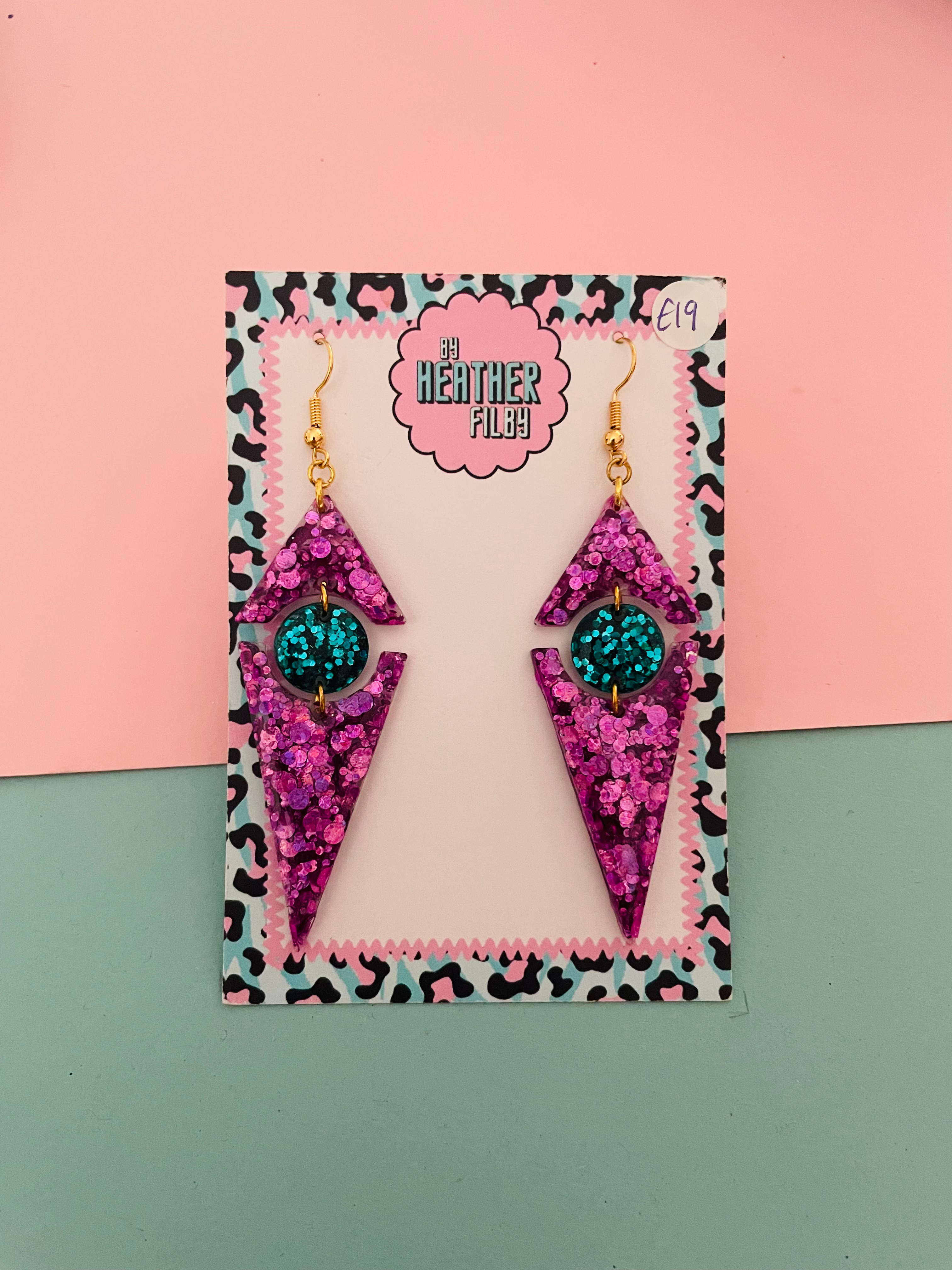 Purple Geometric Glitter Resin Earrings
