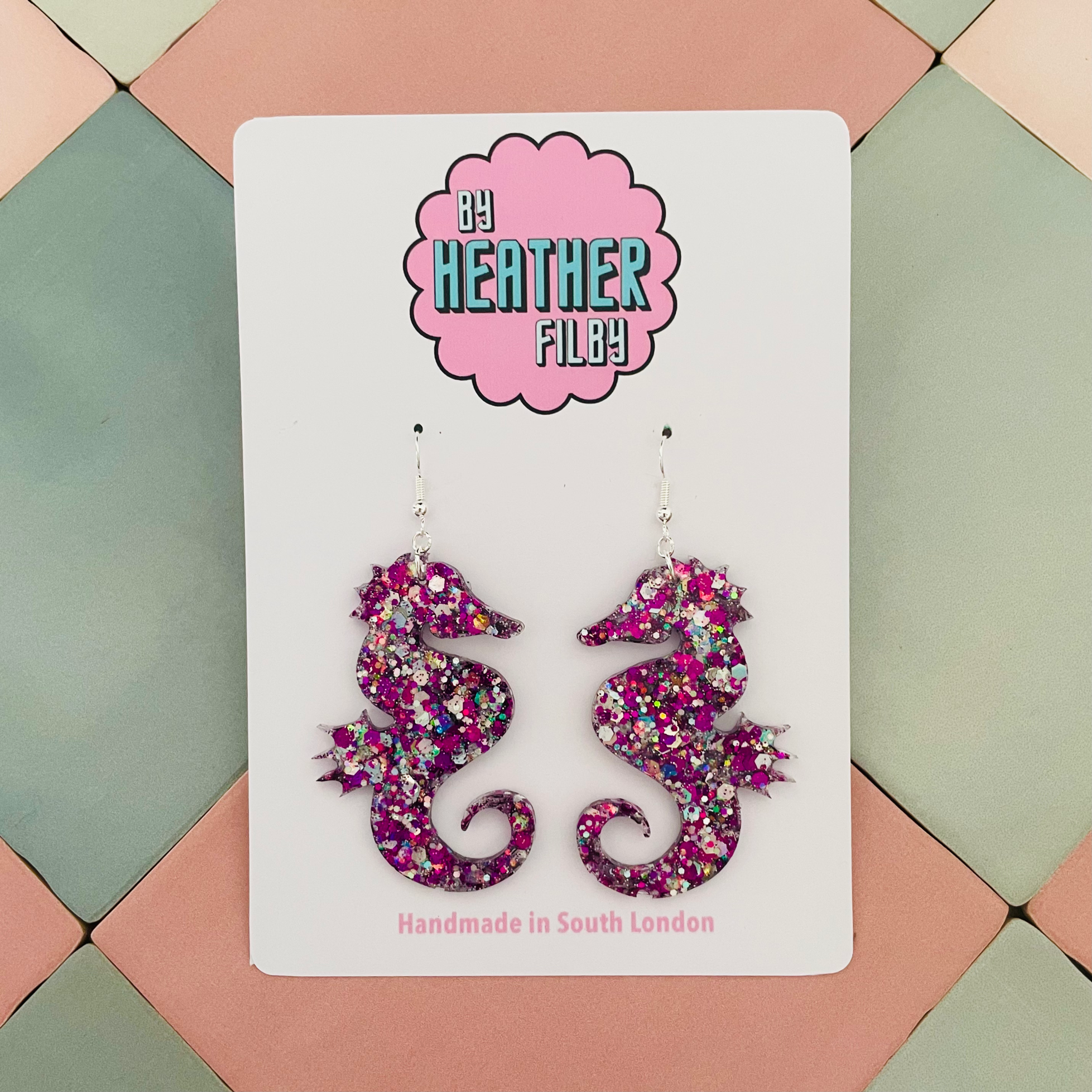 Large Seahorse Glitter Earrings