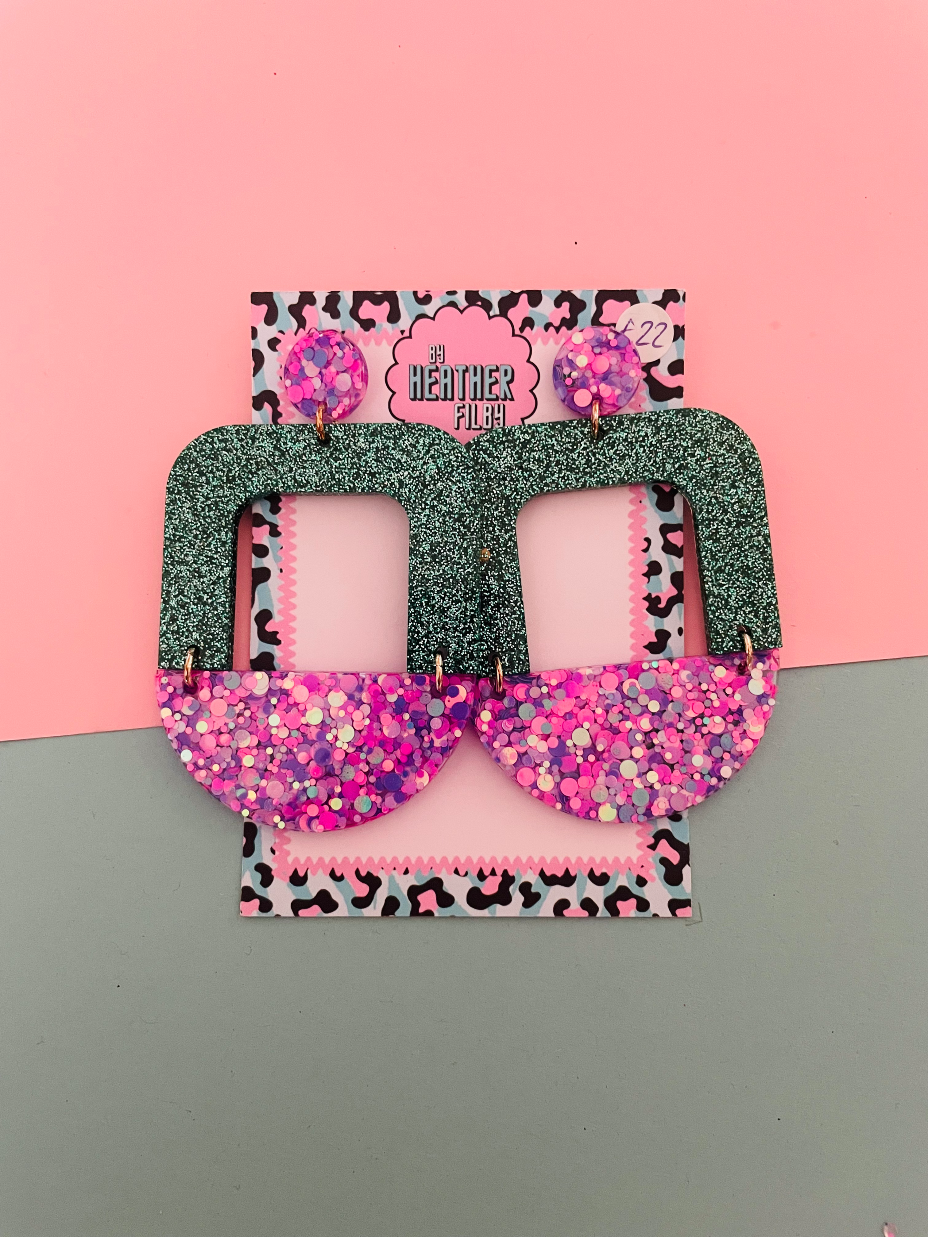 Turquoise and Lilac Geometric Glitter Resin Earrings