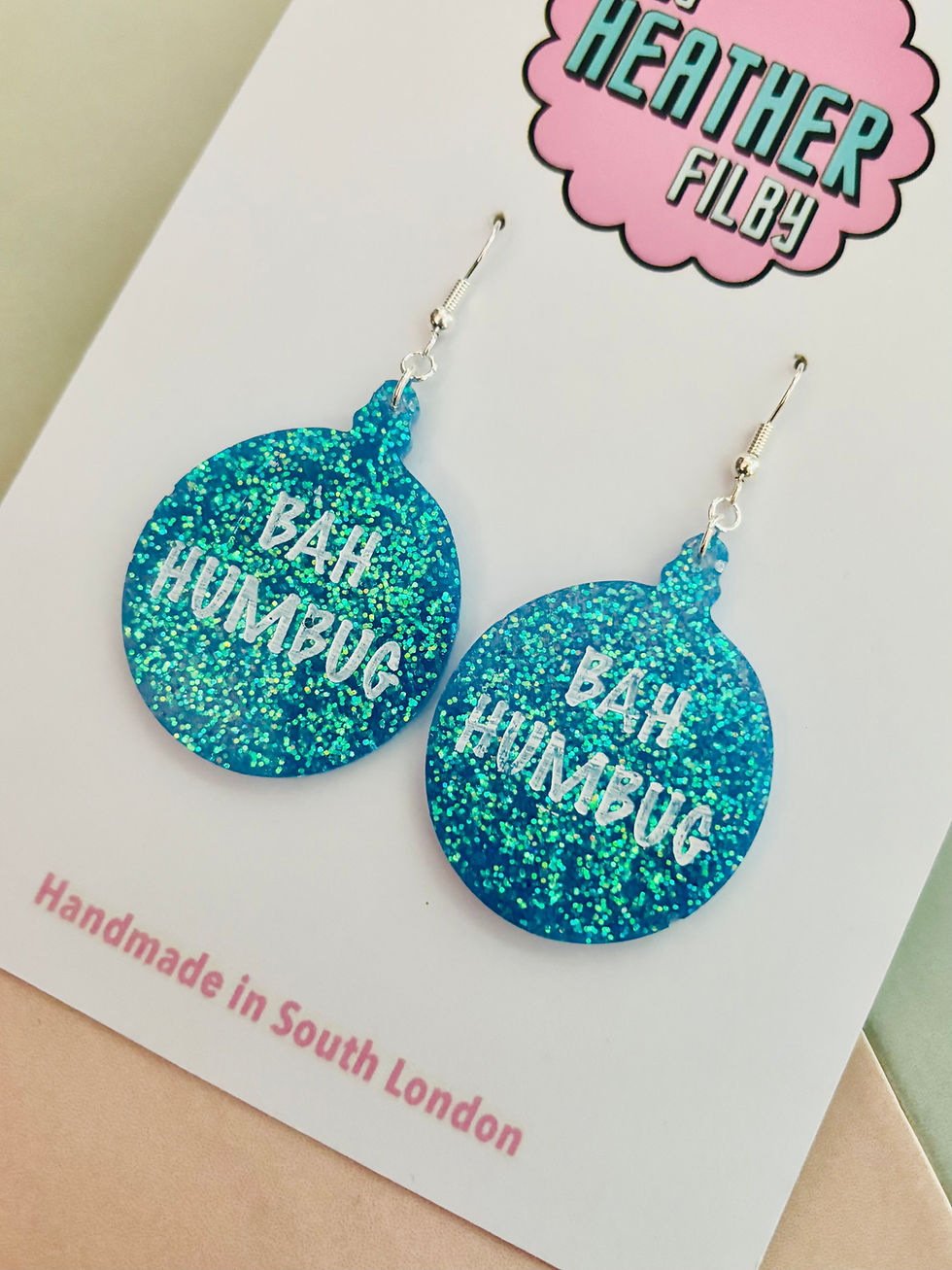 Thumbnail: 🖤 Bah Humbug Glitter Bauble Resin Christmas Earrings