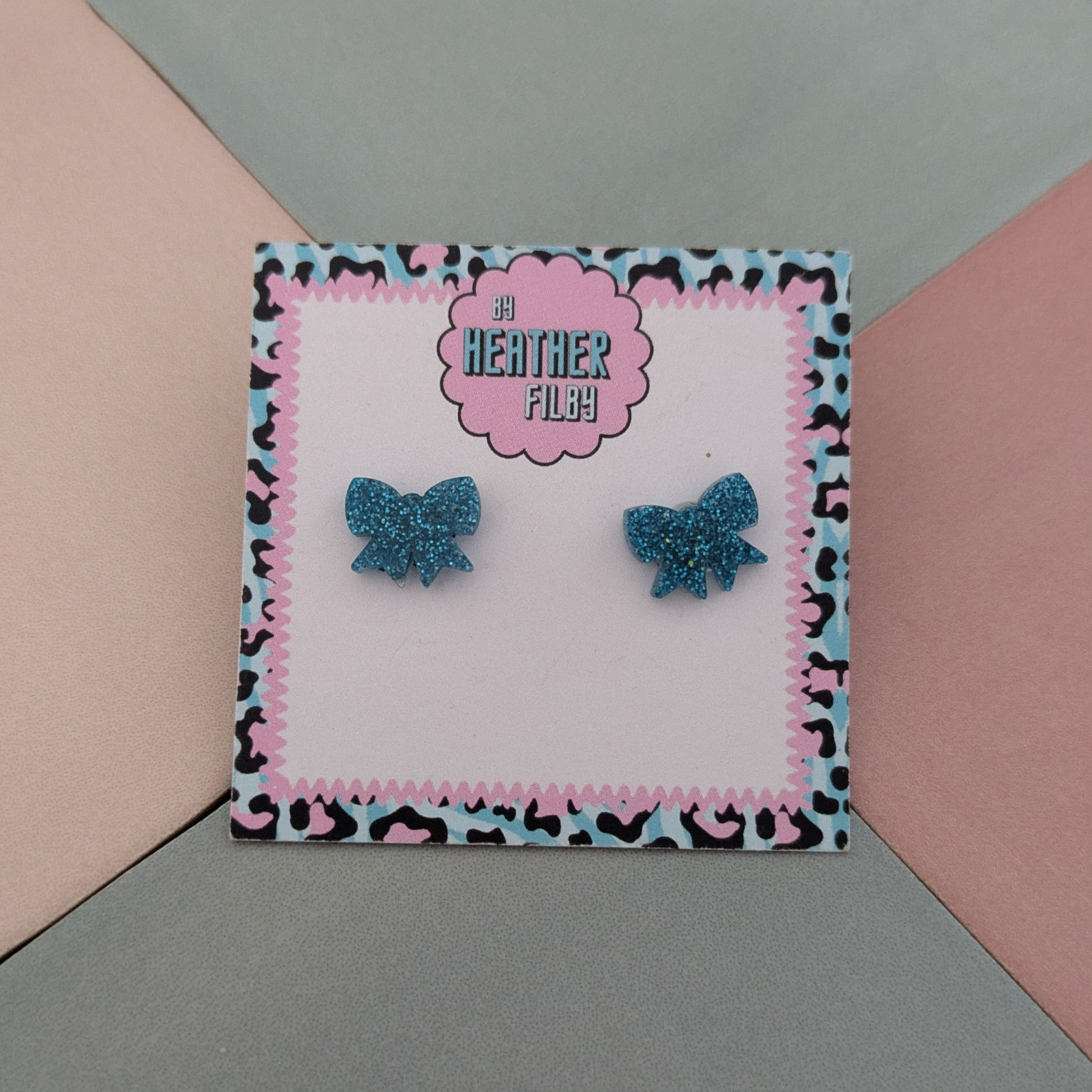 Blue Bow Glitter Resin Stud Earrings