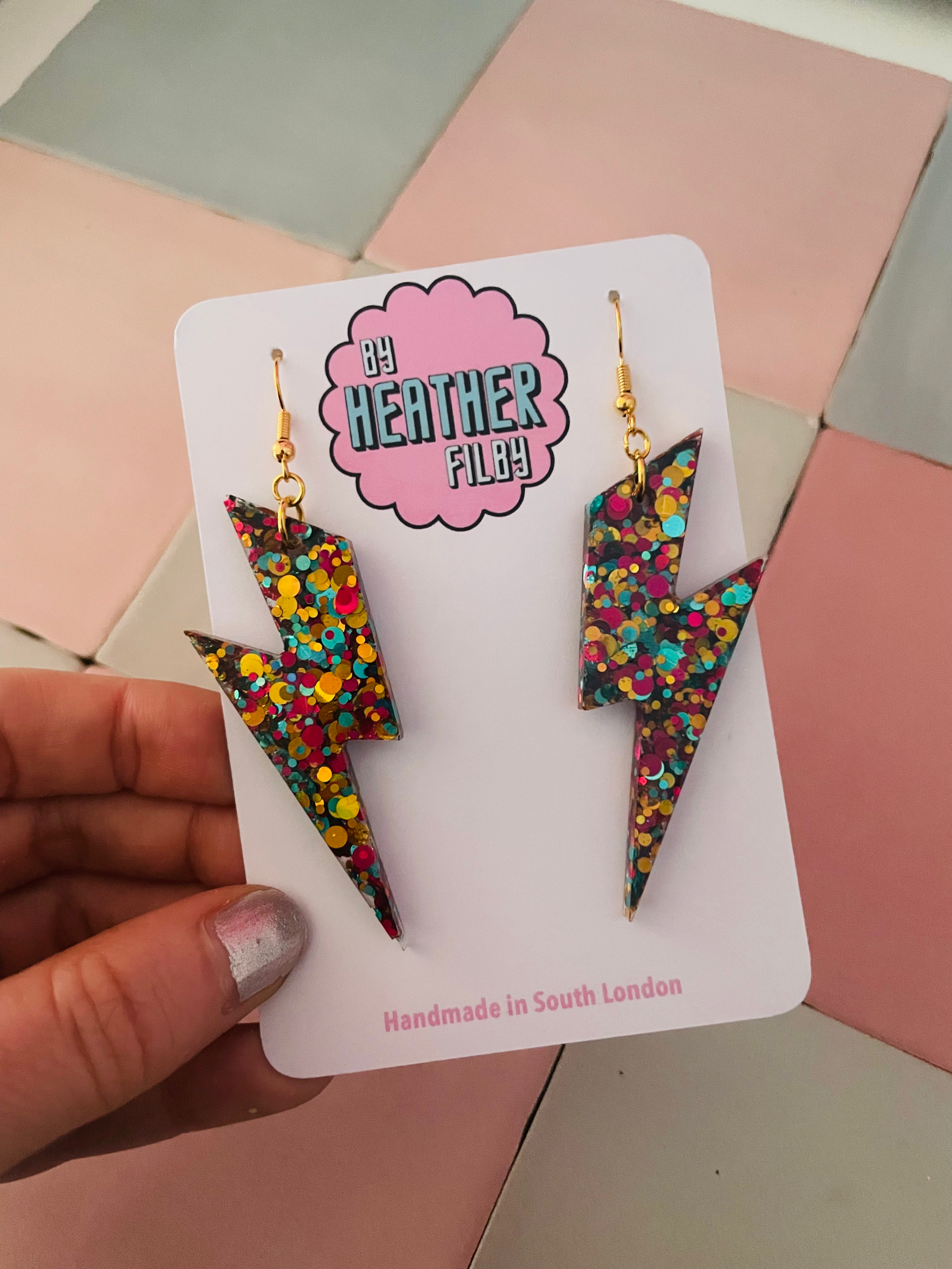 Jazzy Bolts Glitter Resin Earrings