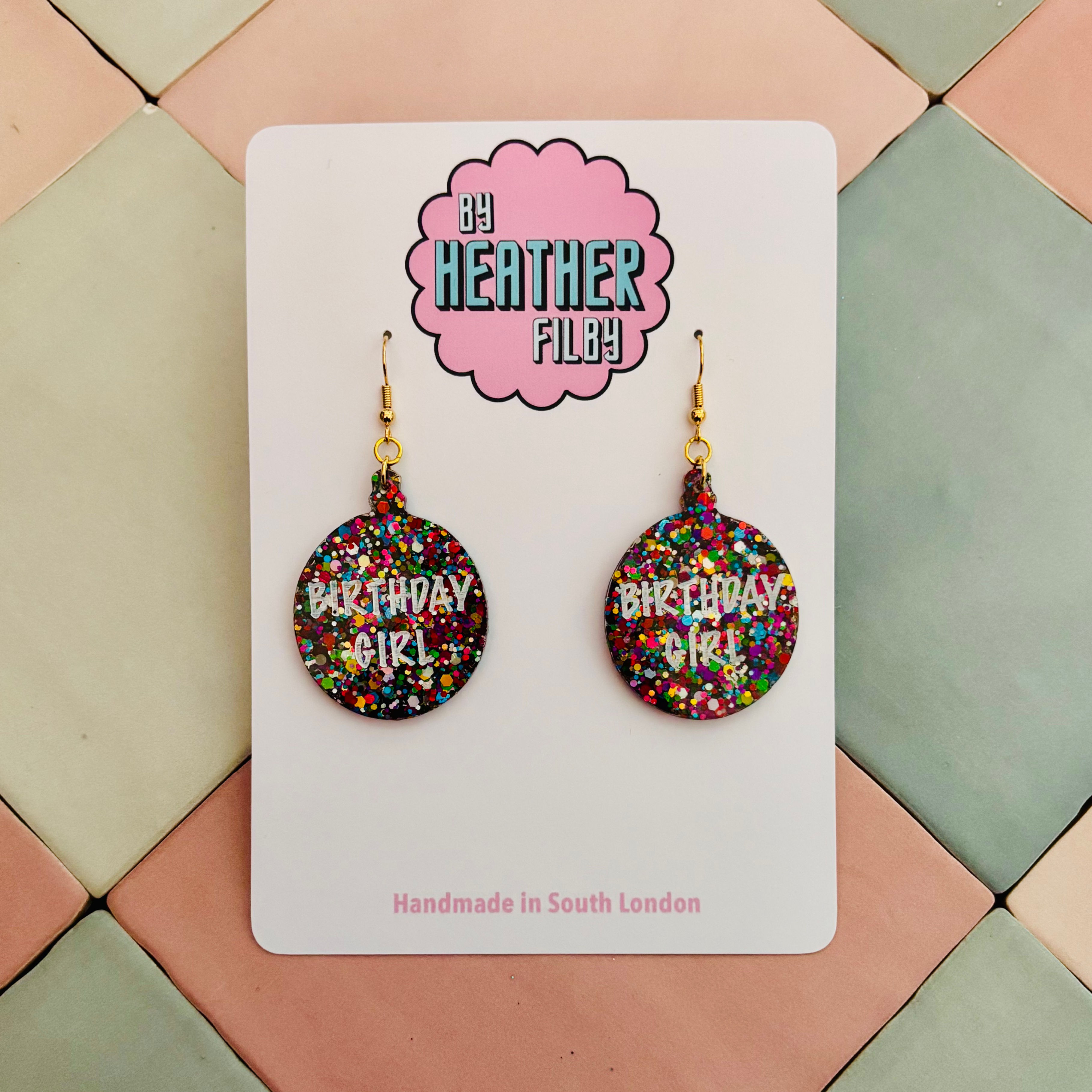 🎂 Rainbow Bauble "Birthday Girl" Glitter Earrings - BHF-MIS073
