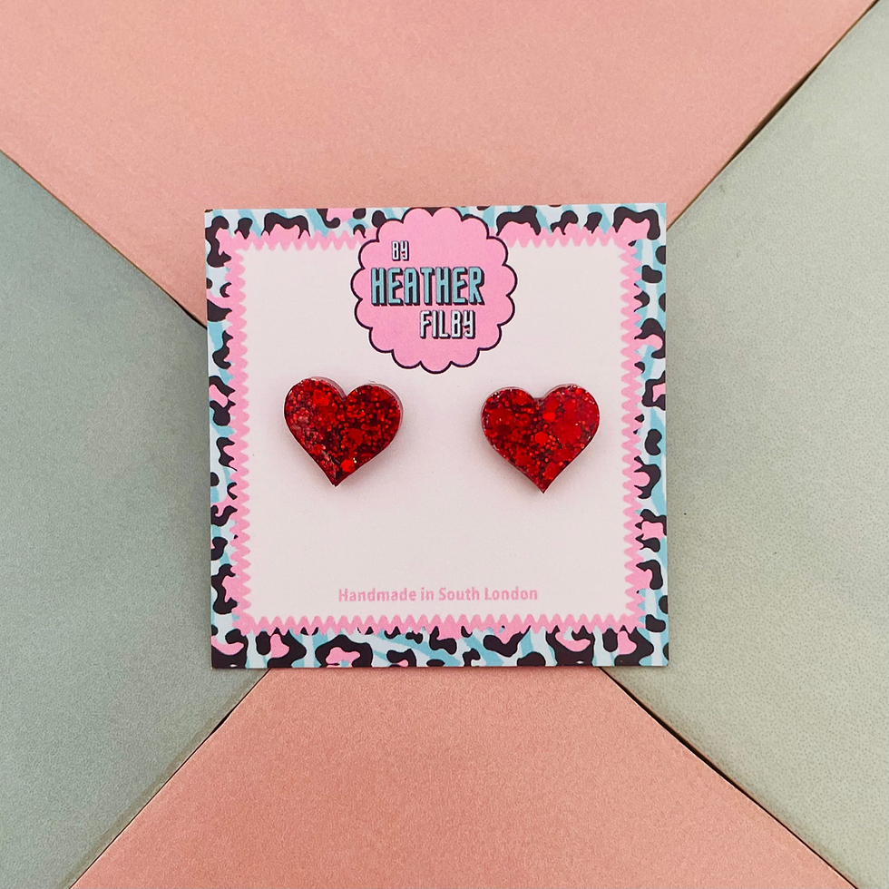 Thumbnail: Red Heart Glitter Stud Earrings