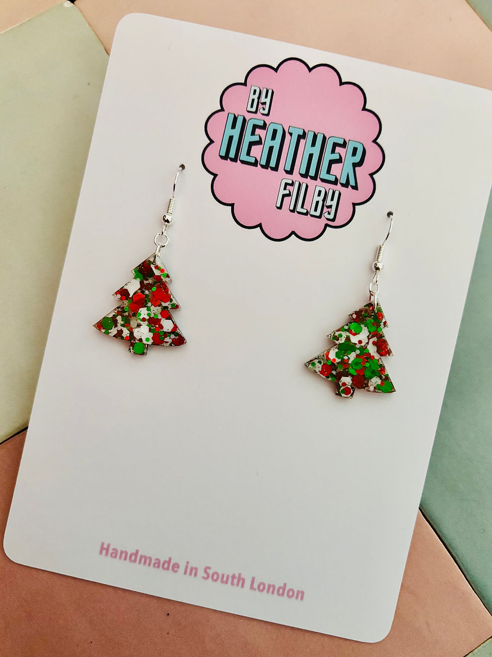 Thumbnail: 🎄 White, Green and Red Christmas Tree Glitter Resin EarringsEarrings