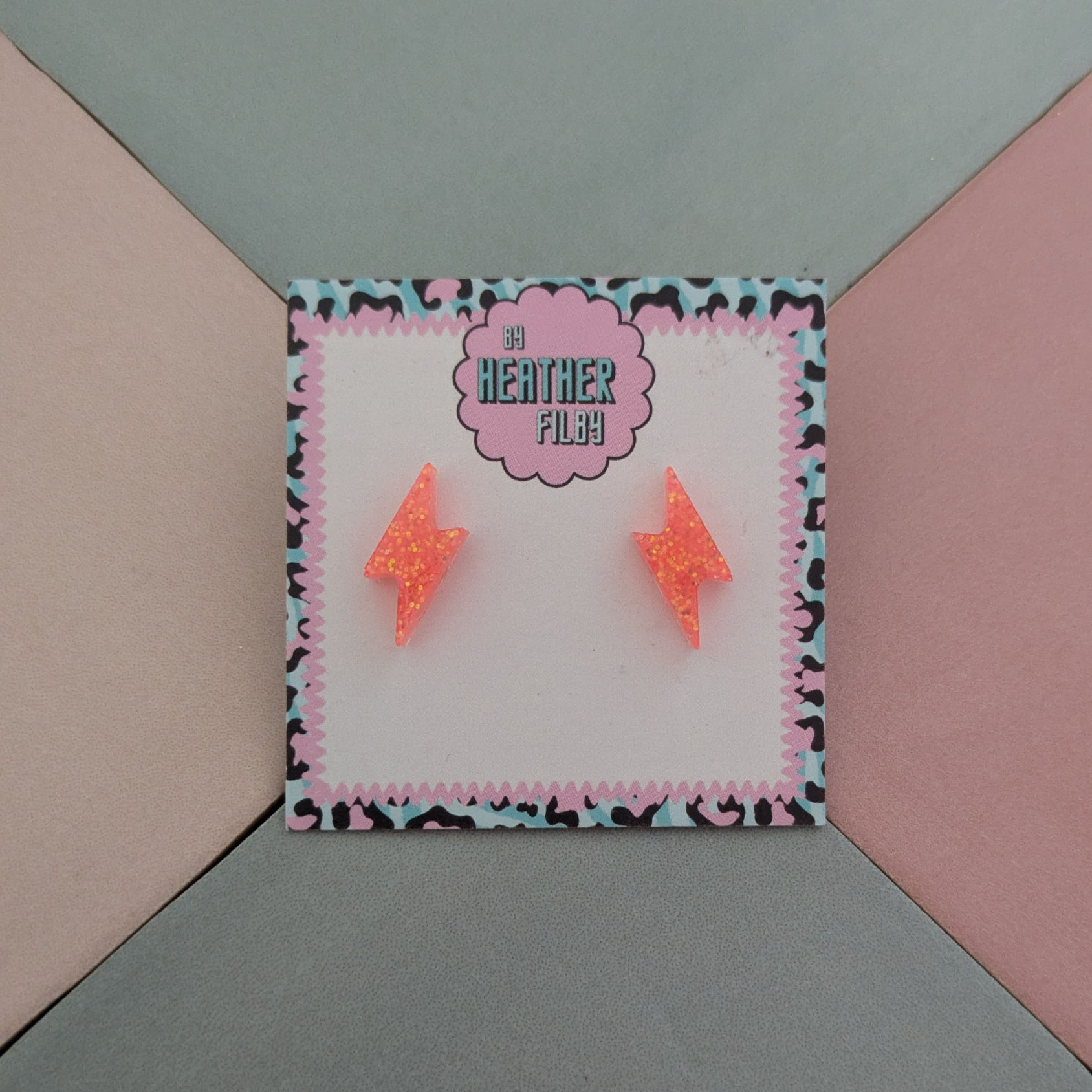 Neon Orange Bolt Glitter Resin Stud Earrings