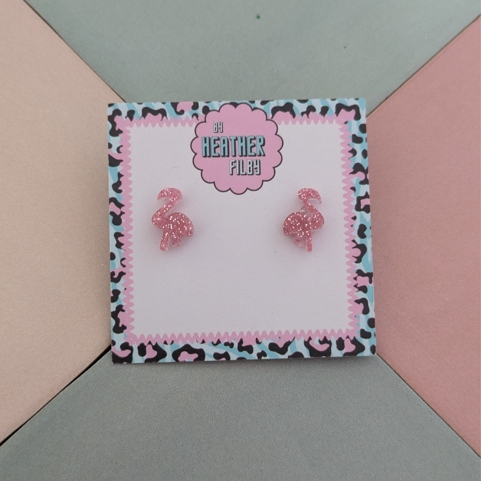 Pink Flamingo Glitter Resin Stud Earrings