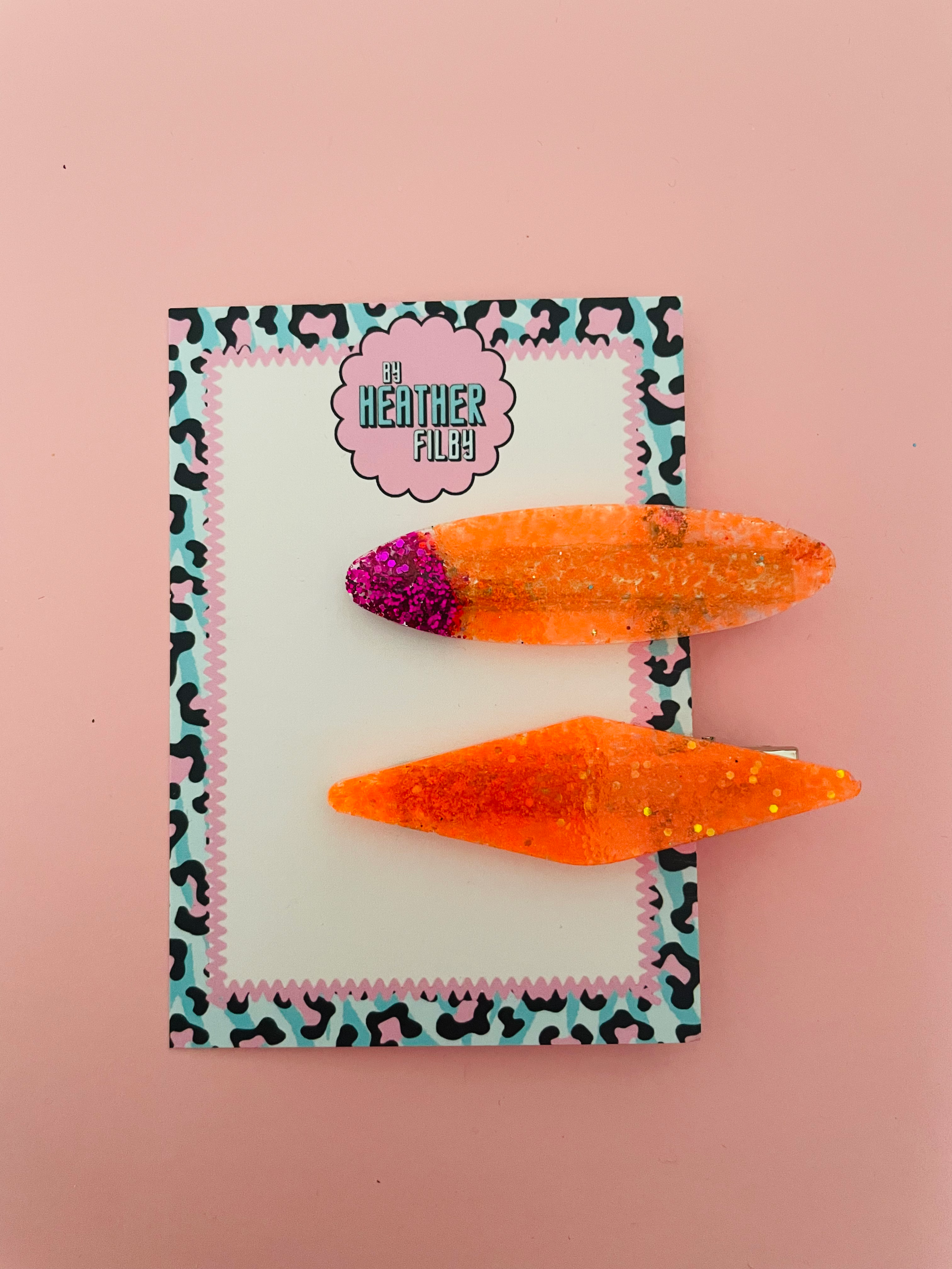 SECONDS SALE Orange and Pink Hair Clips