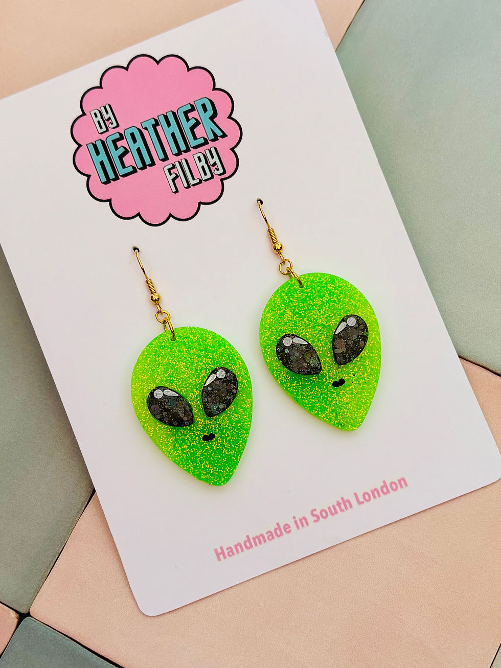 Thumbnail: 👽🛸 Out of This World Green Glitter Alien Earrings