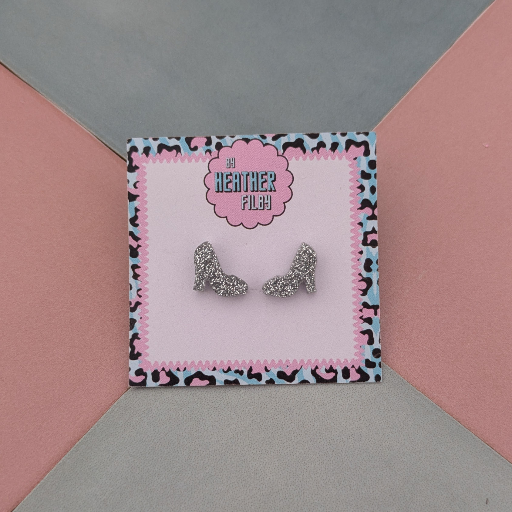 Silver Heels Glitter Resin Stud Earrings