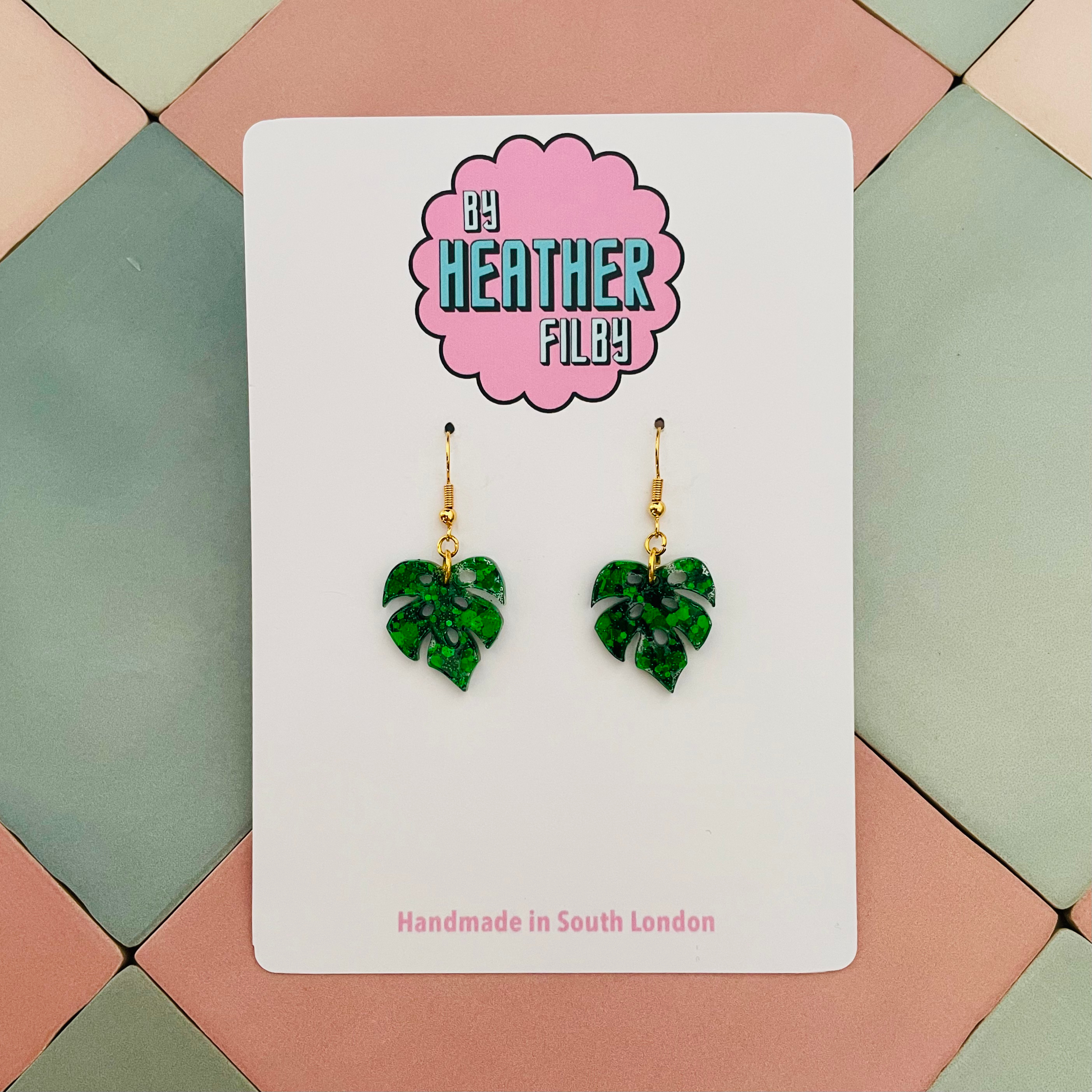 Monstera Glitter Leaf Earrings