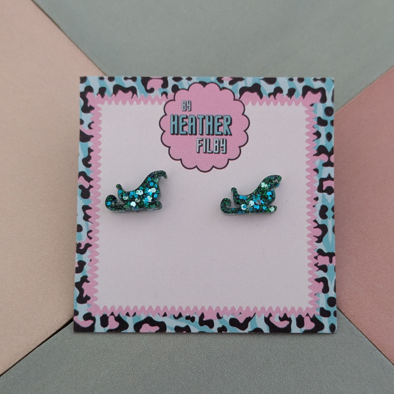 Blue Sleigh Glitter Resin Stud Earrings