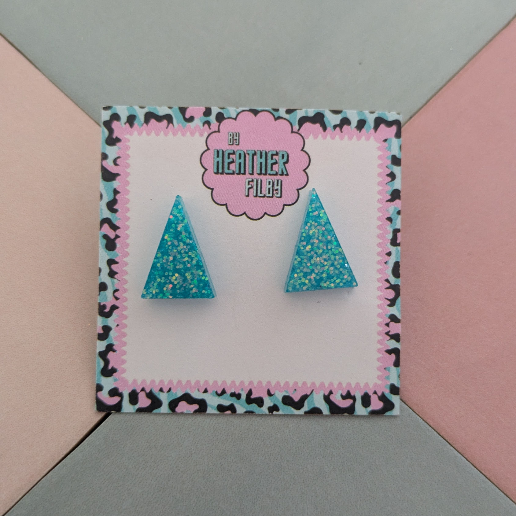 Turquoise Triangle Glitter Resin Stud Earrings