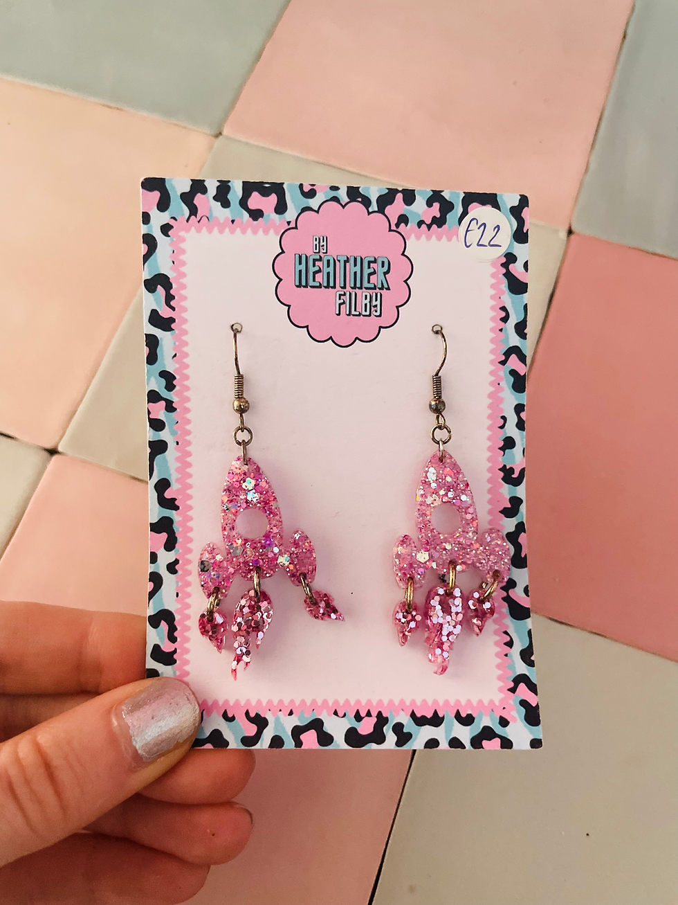 Thumbnail: Pink Rocket Glitter Resin Earrings