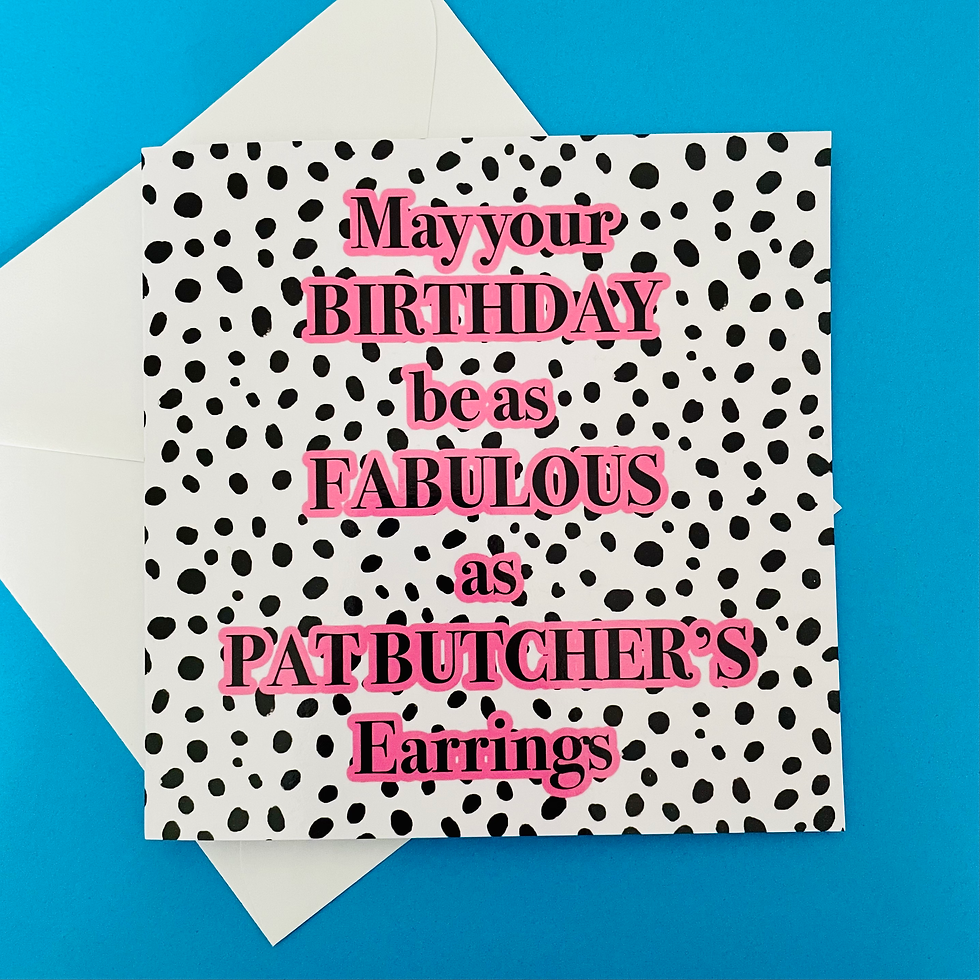Thumbnail: Pat Butcher Earrings Birthday Card – Dalmatian Print Square – Blank Inside