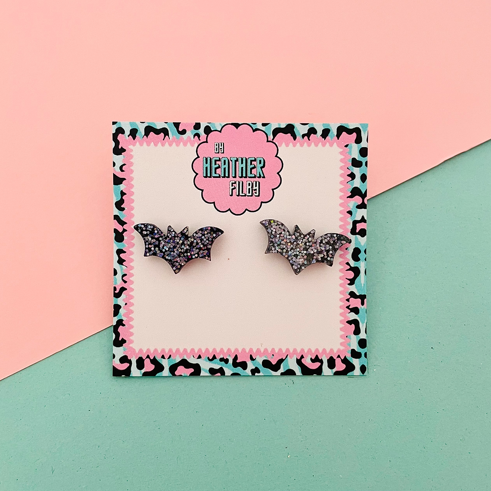 Black Glitter Bat Studs