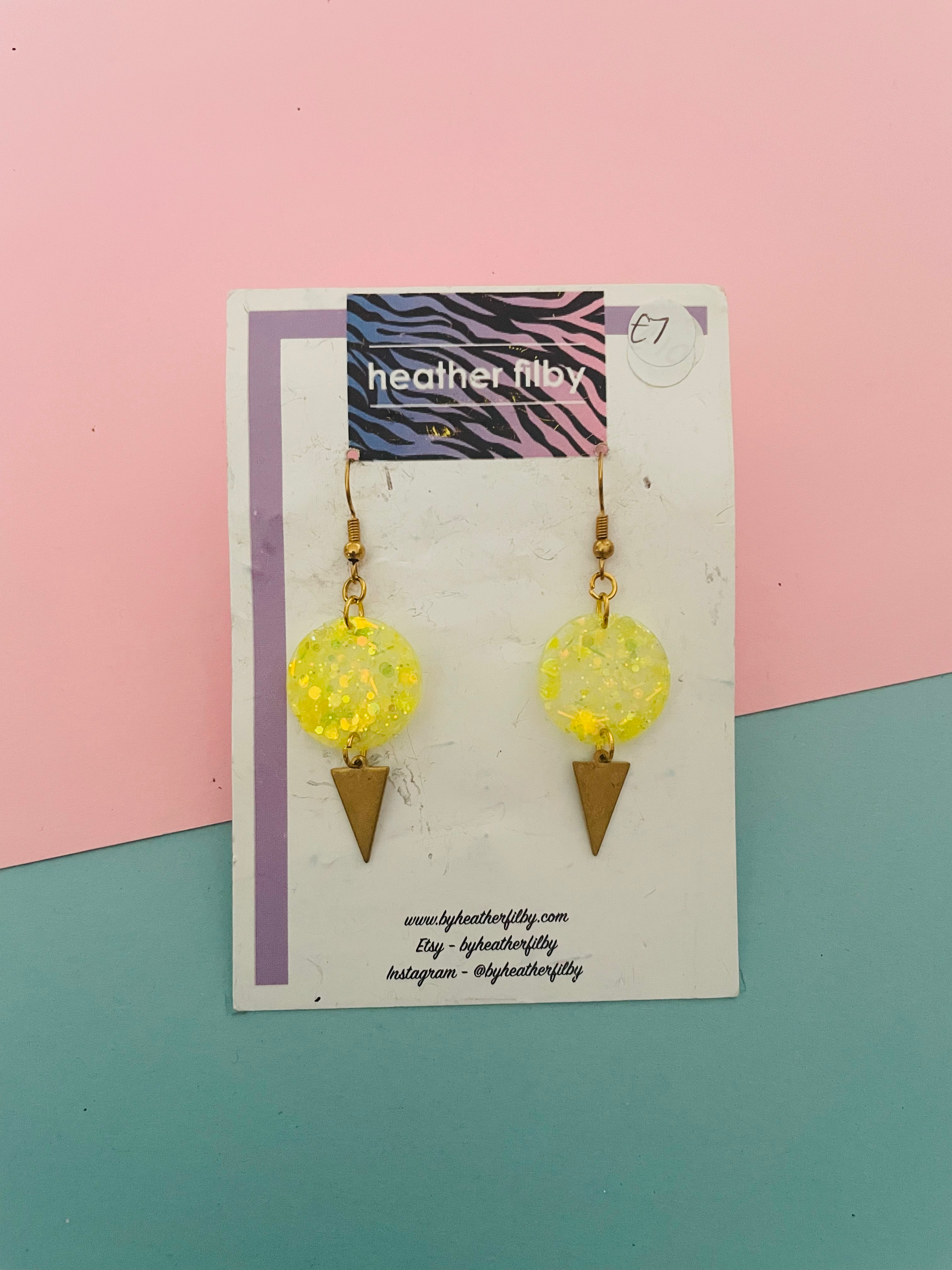 Yellow Circle Glitter Resin Earrings