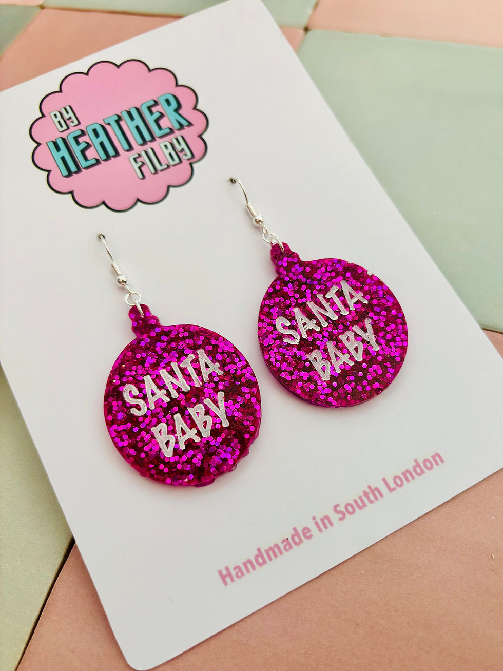 Thumbnail: 🤶🏻 Santa Baby Glitter Bauble Christmas Earrings
