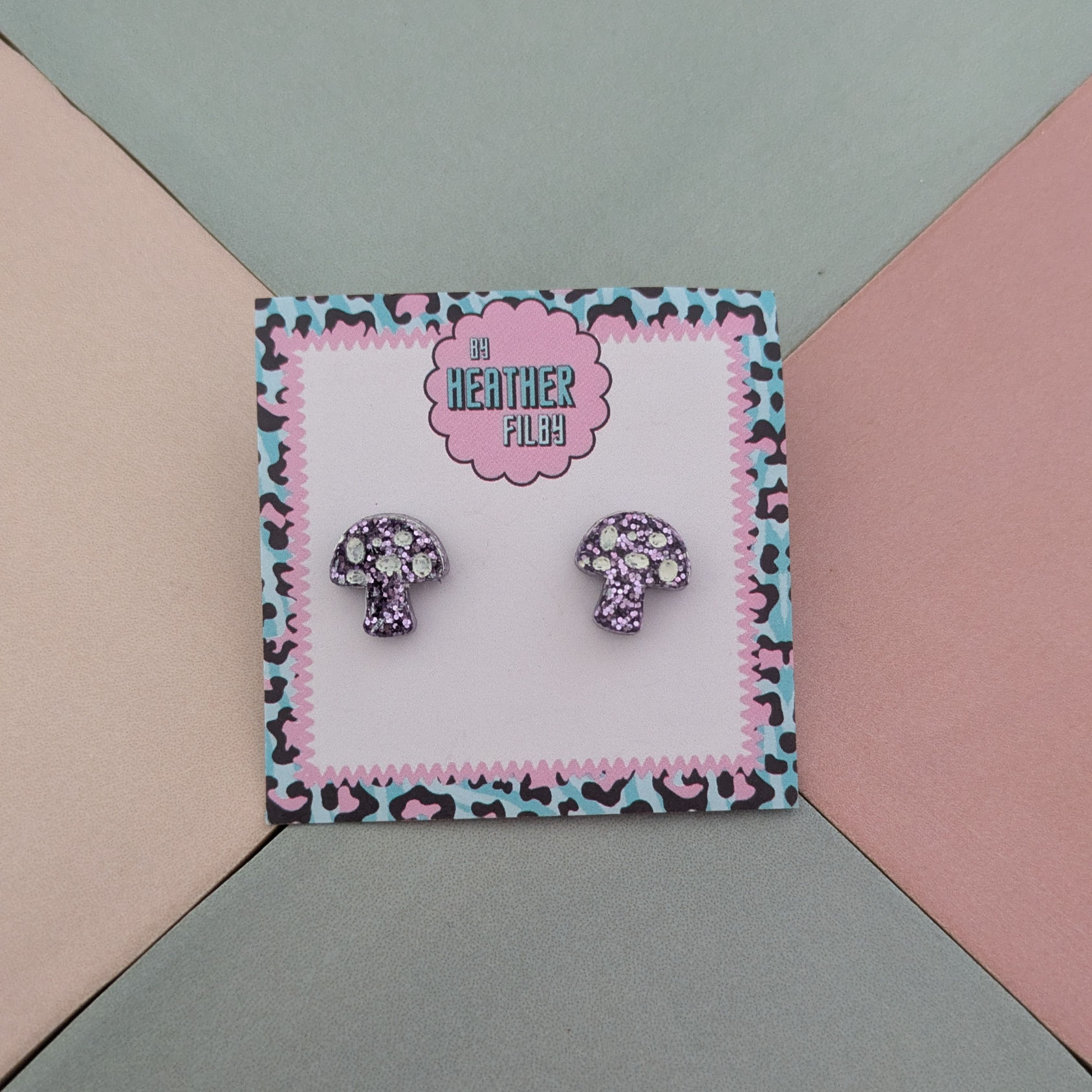 Purple Mushroom Glitter Resin Stud Earrings