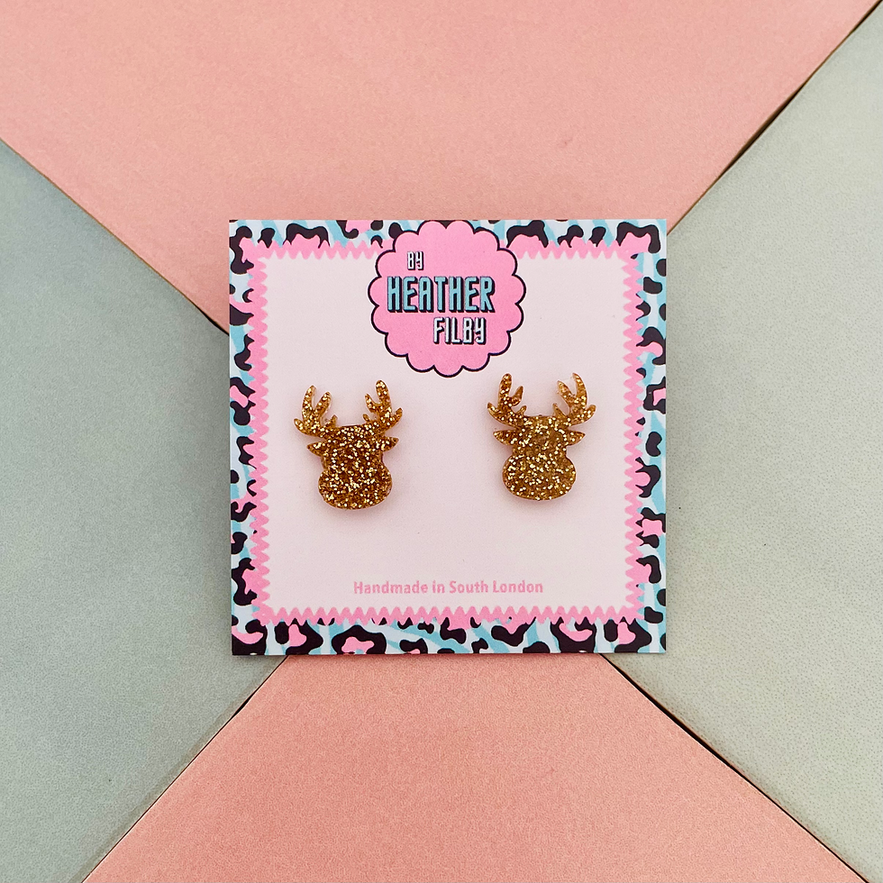 Thumbnail: Large Reindeer Stud Glitter Christmas Earrings