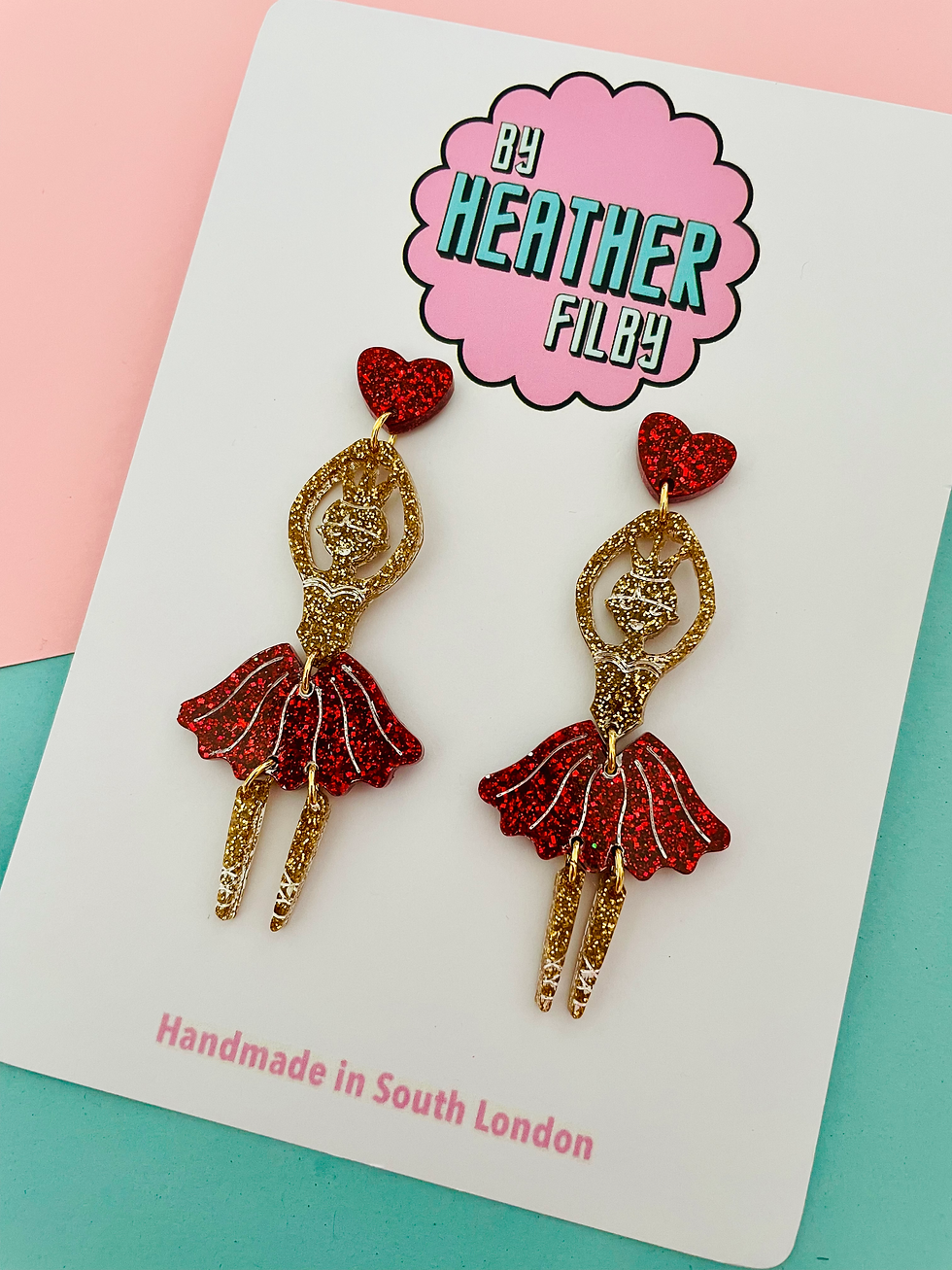 Thumbnail: Red and Gold Ballerina Christmas Earrings