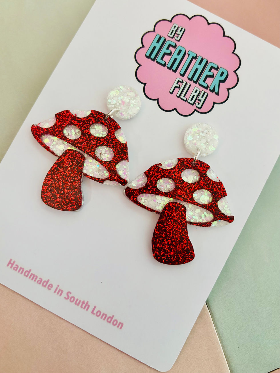 Thumbnail: 🍄 Mushroom Toadstool Glitter Statement Earrings
