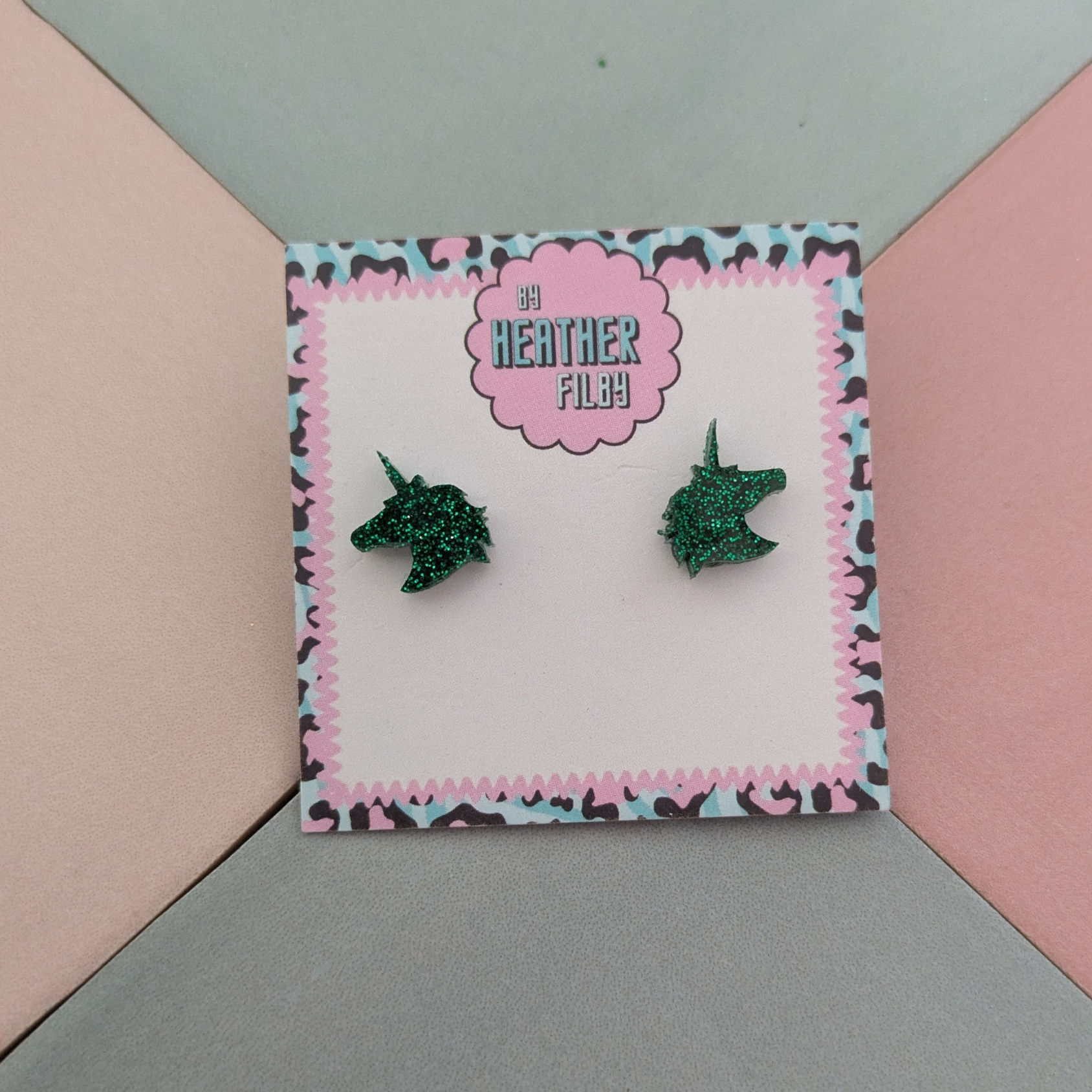 Green Unicorn Glitter Resin Stud Earrings