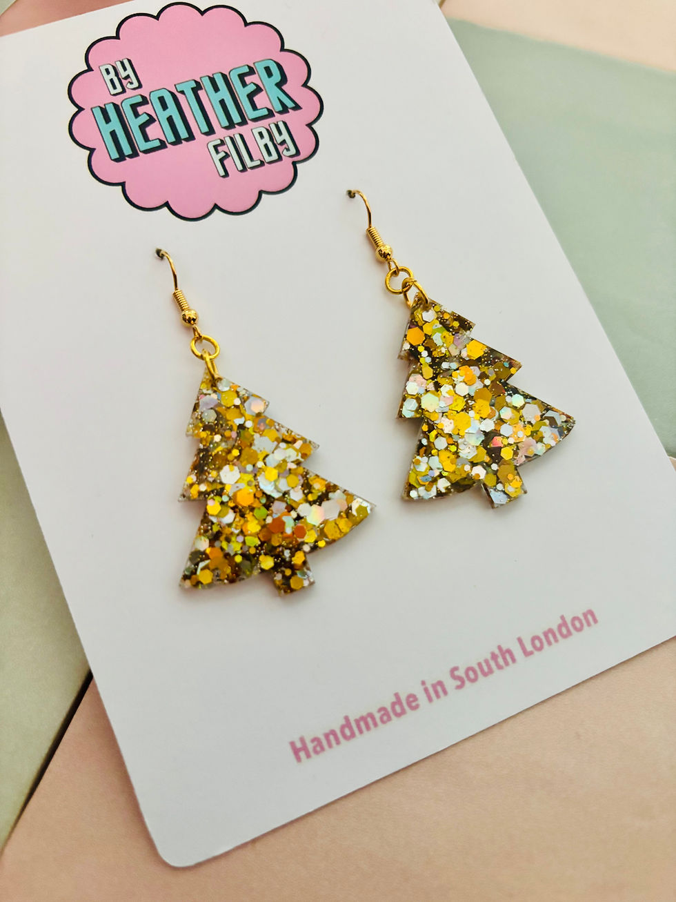 Thumbnail: ❄️ Silver & Gold Christmas Tree Glitter Resin Earrings