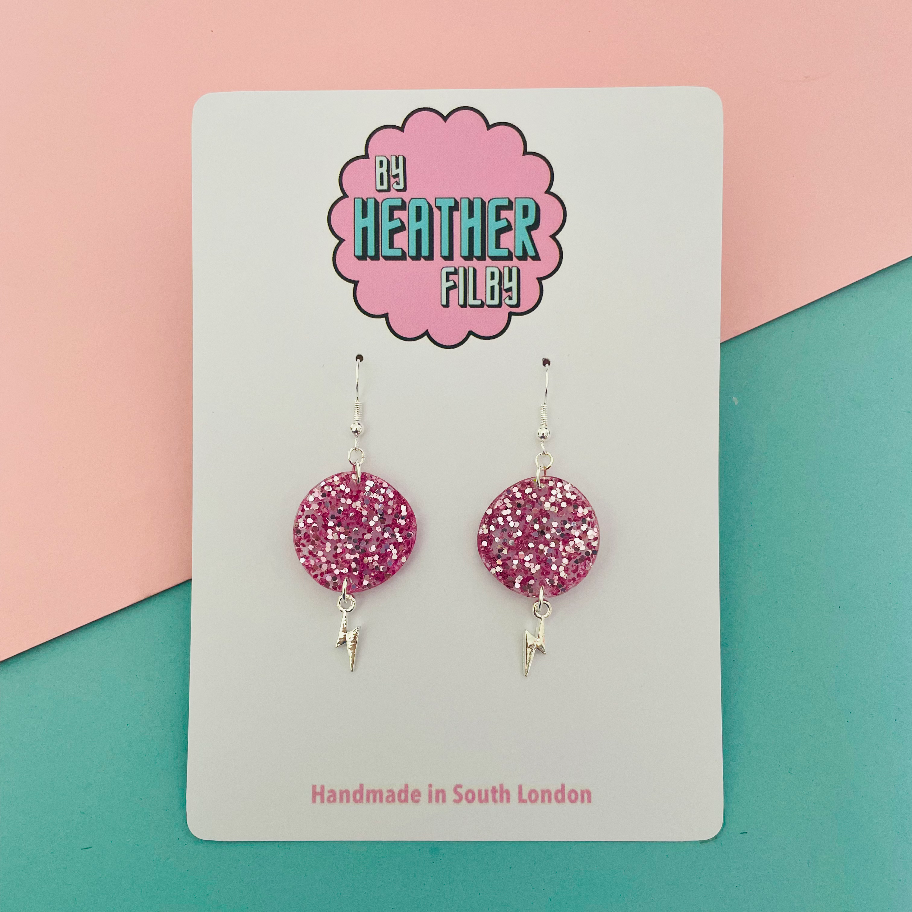 Pink glitter circle earrings