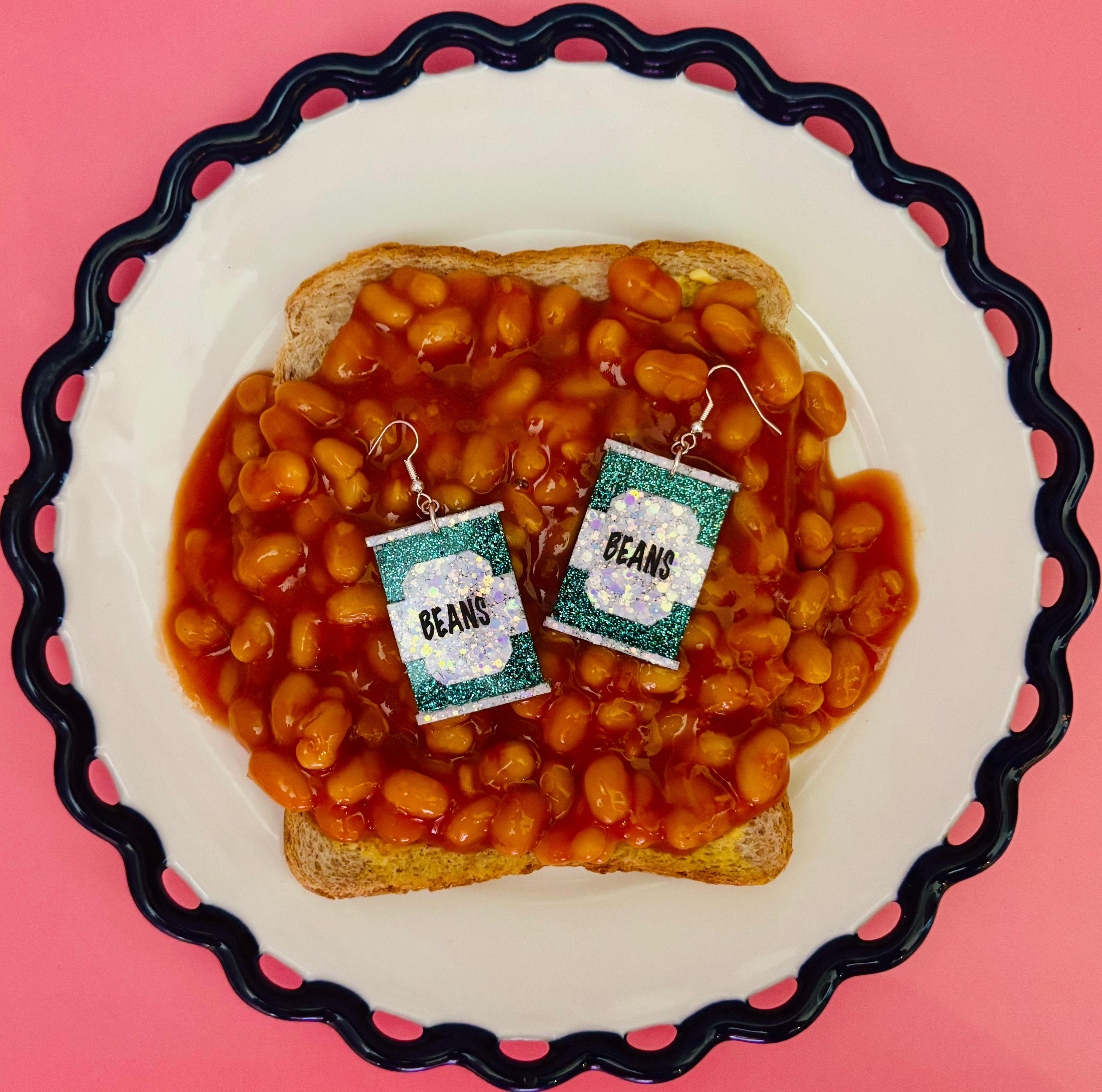 🥫 The Baked Beans Tin Glitter Statement Earrings
