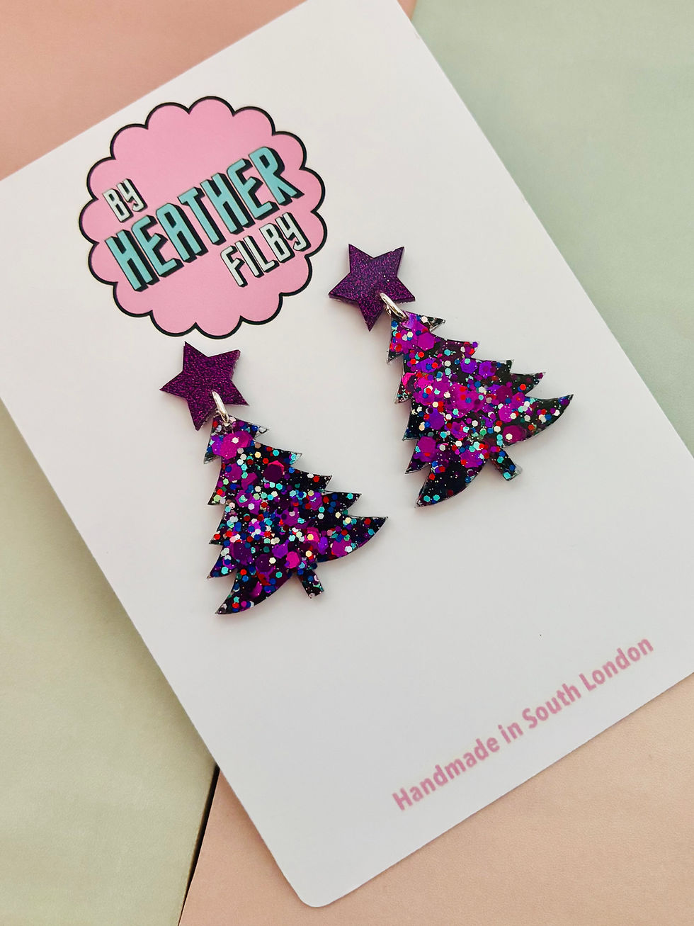 Thumbnail: 💜 Purple Glitter Christmas Tree with Star Earrings