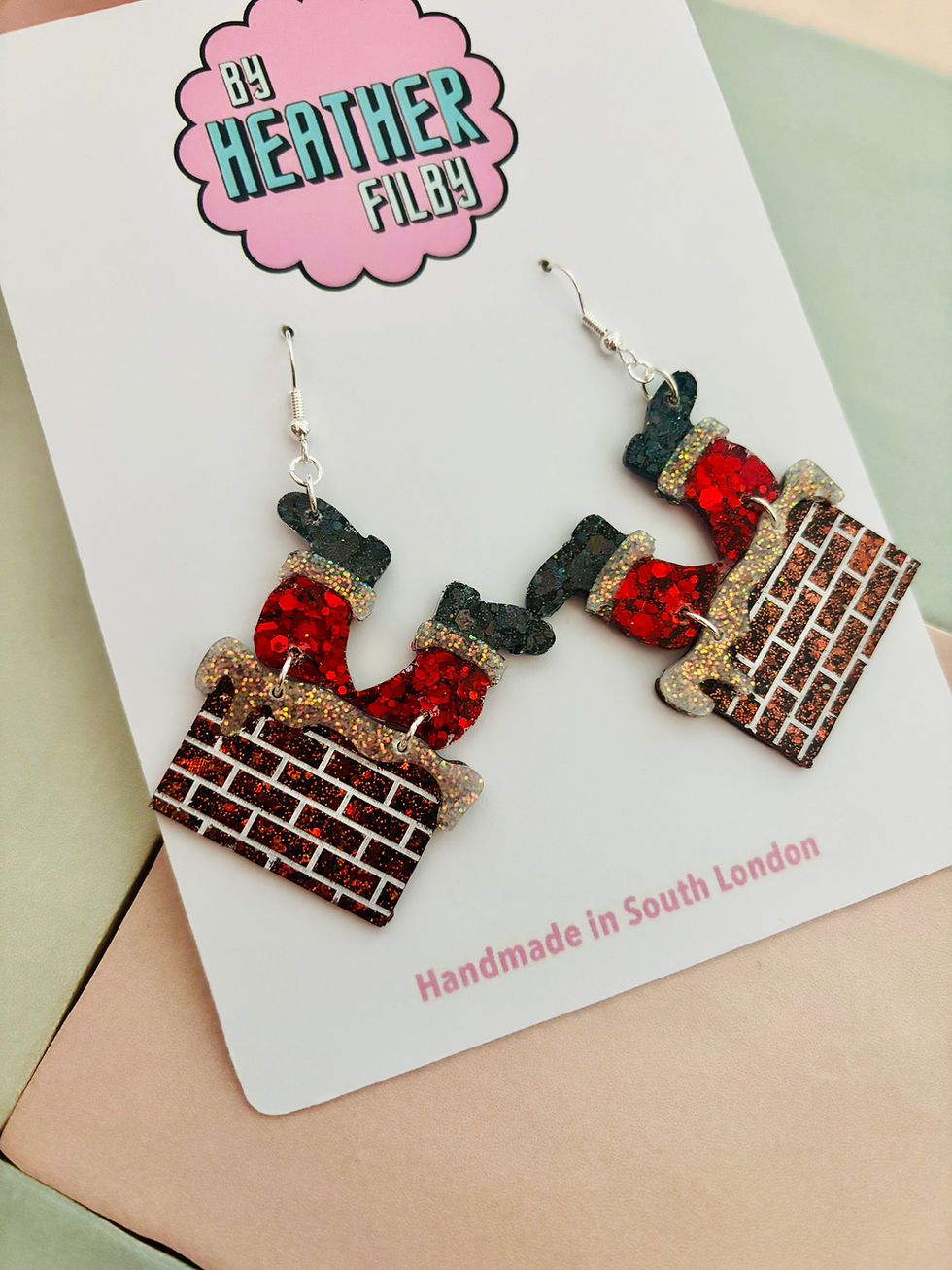 Thumbnail: 🎅 Santa Stuck in the Chimney Glitter Earrings