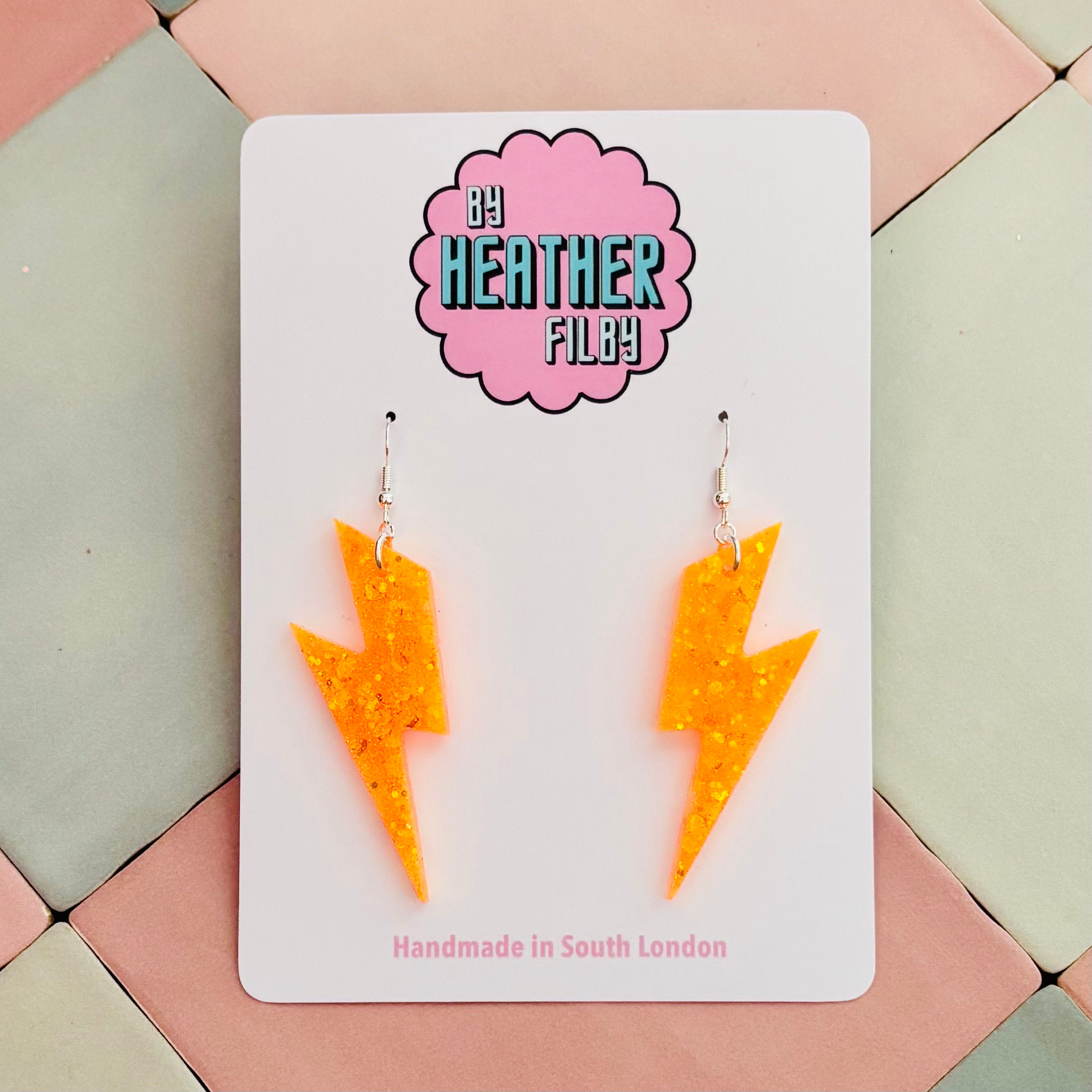 Large Neon Orange Lightning Bolt Earrings
