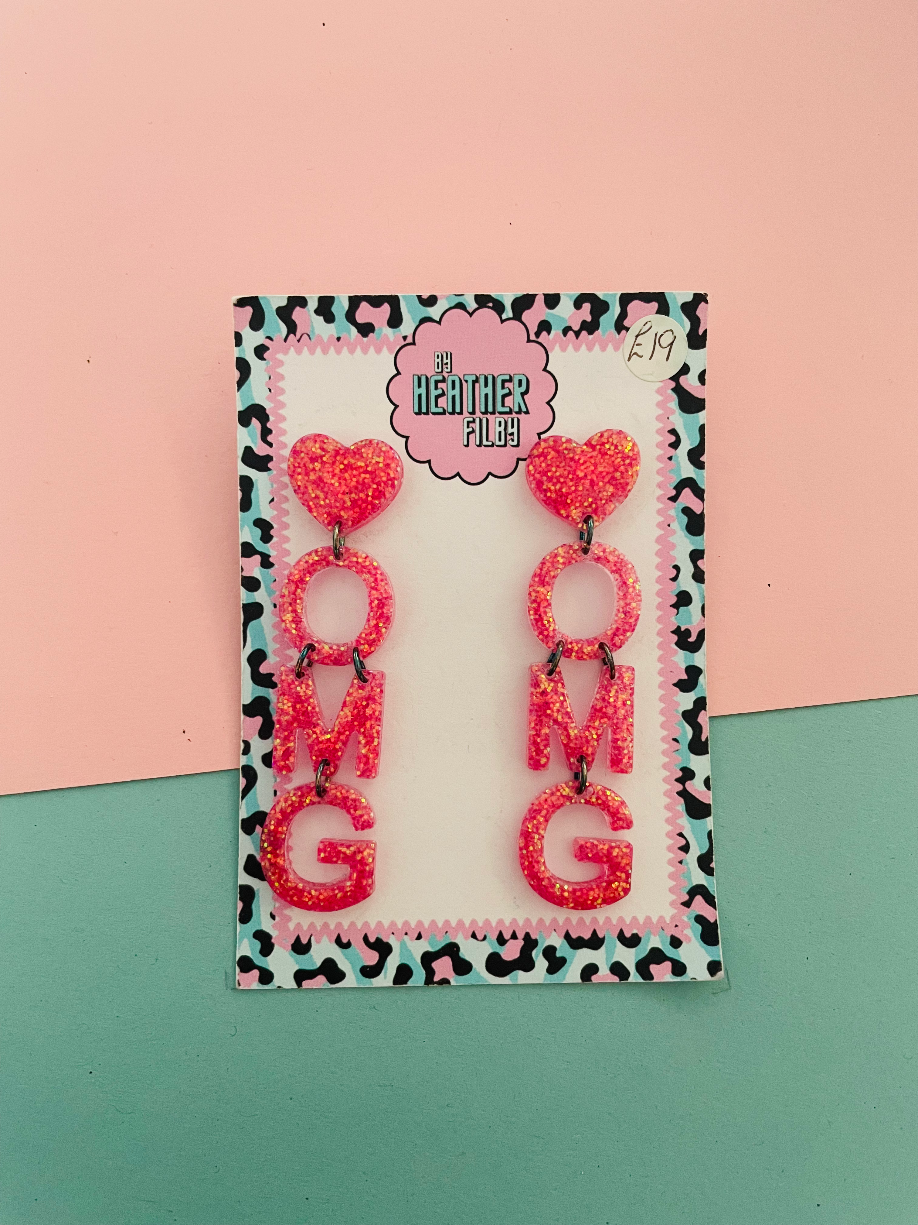 Pink OMG Glitter Earrings