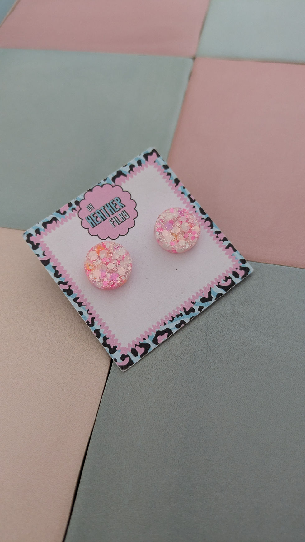 Thumbnail: Coral Circle Glitter Resin Stud Earrings