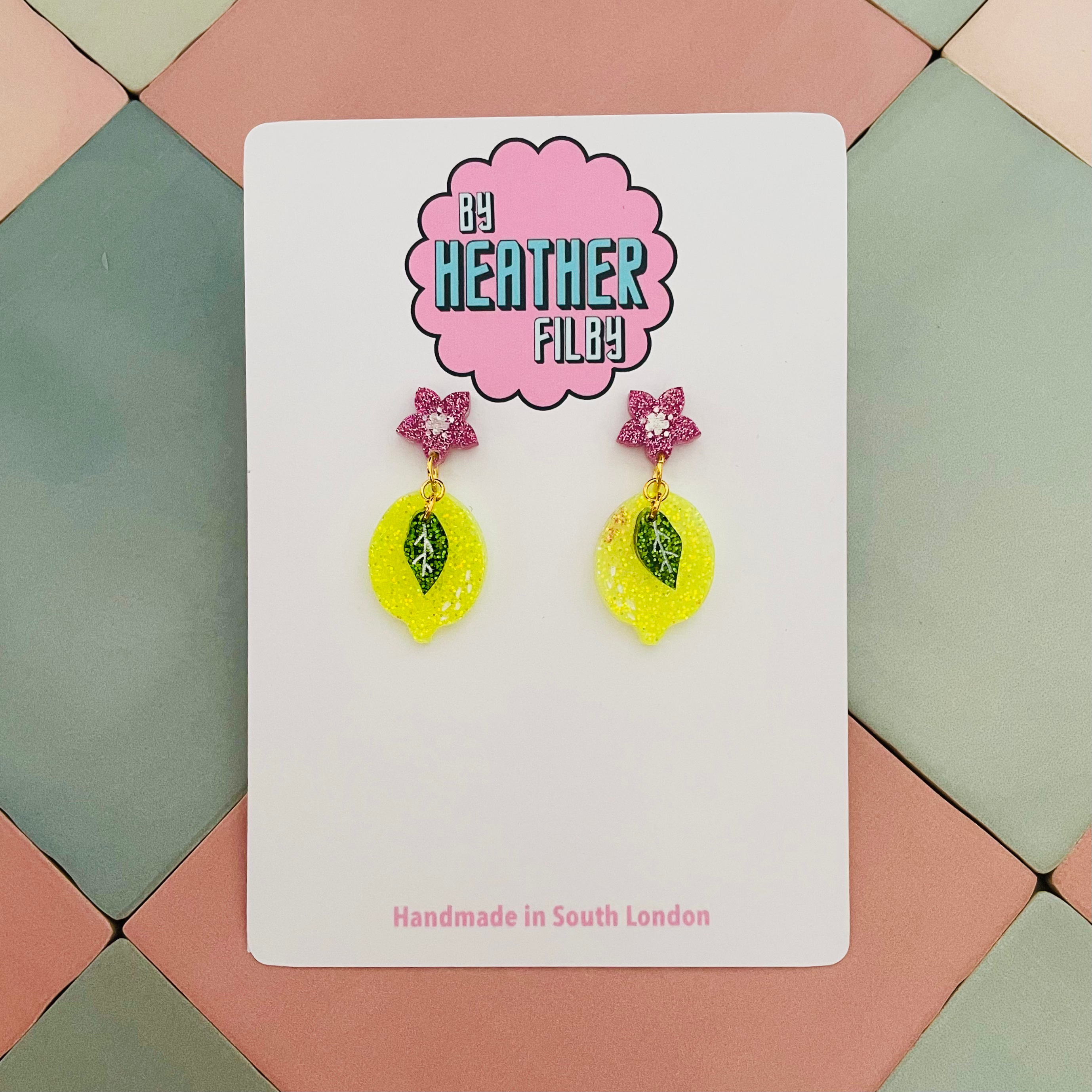 Lemon glitter earrings