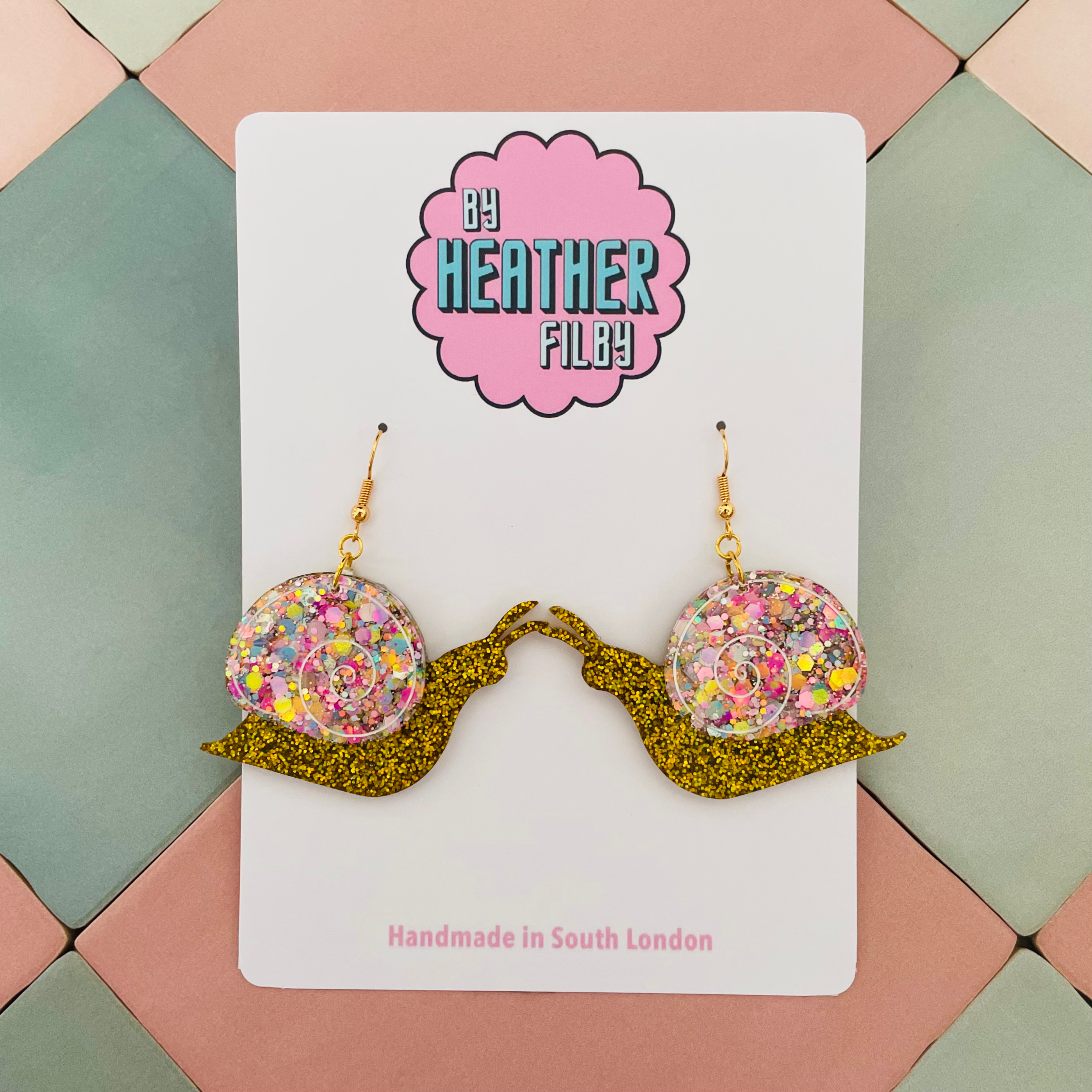 Gold Glitter Snail Resin Earrings