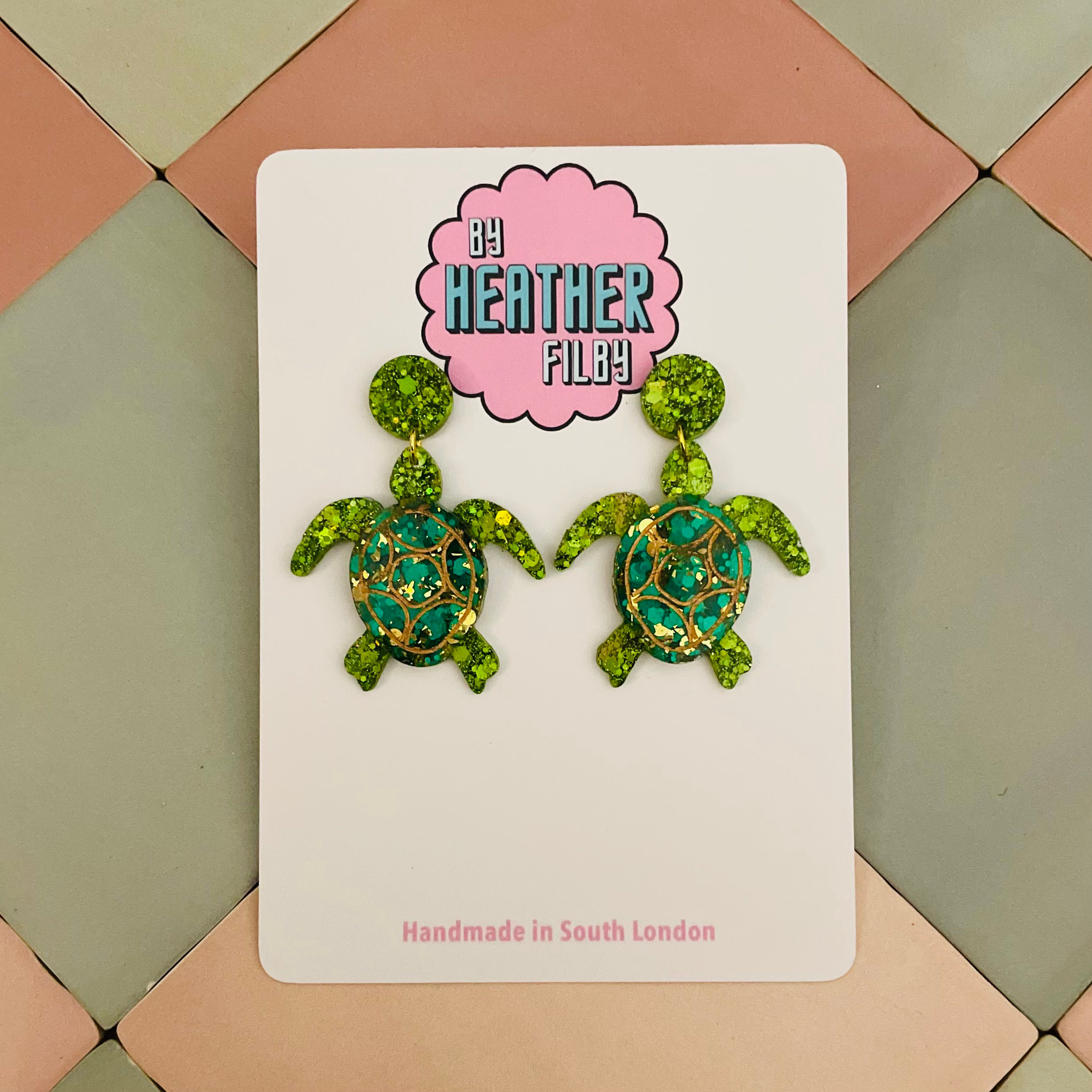 Turtle Glitter Resin Earrings