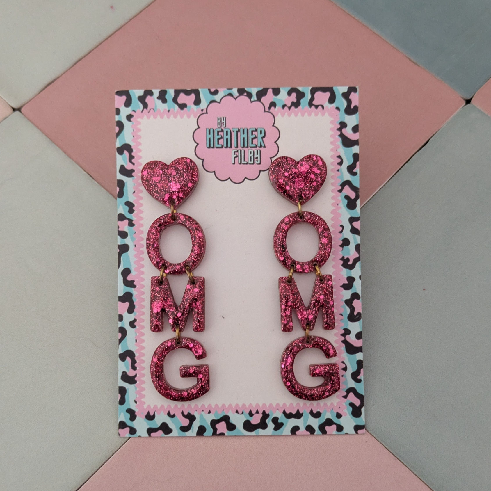 Pink OMG Glitter Resin Earrings