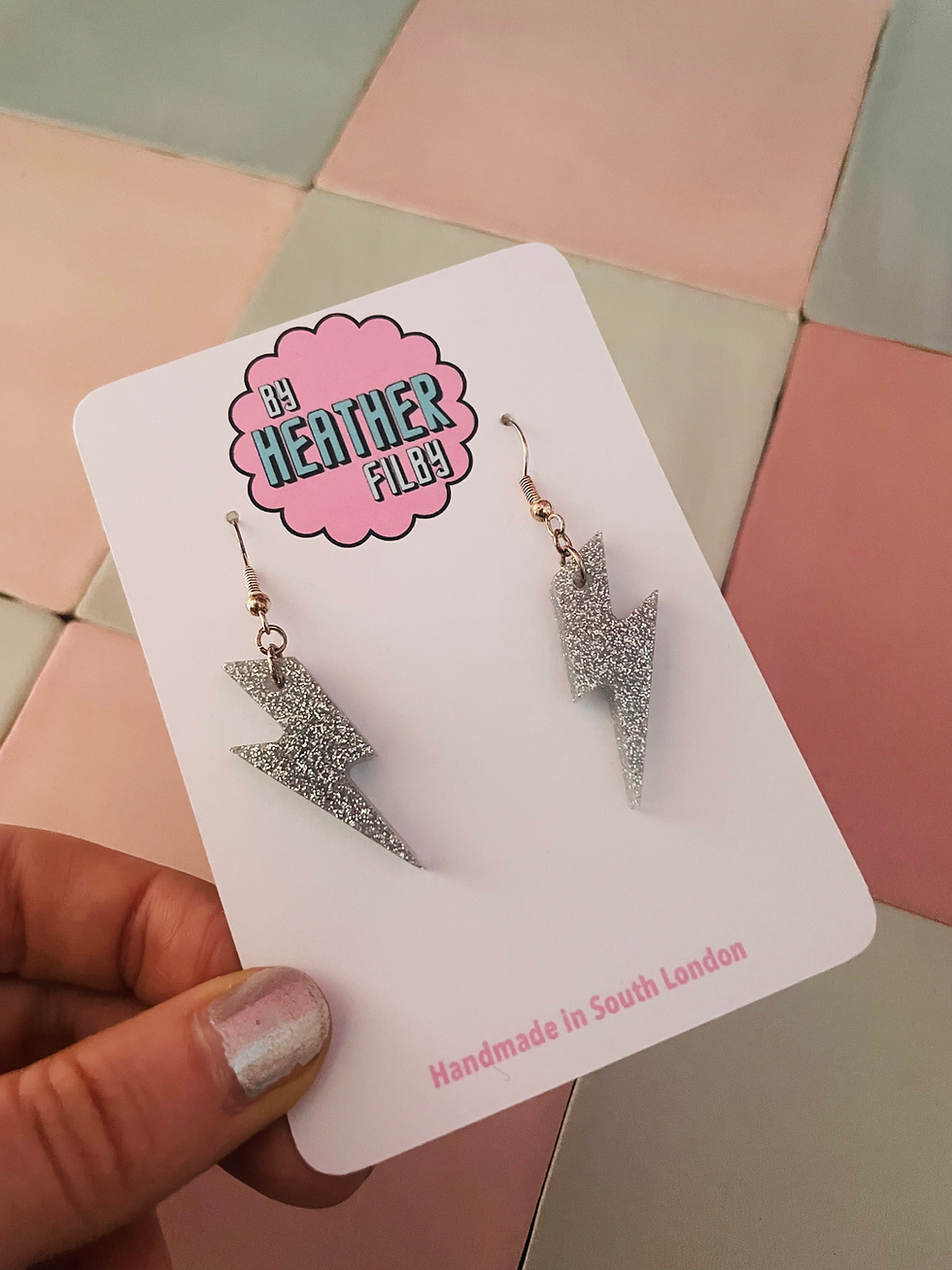 Thumbnail: Small Silver Bolts Glitter Resin Earrings