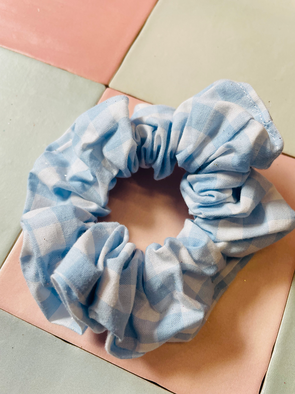 Thumbnail: Blue Gingham Cotton Hair Scrunchie