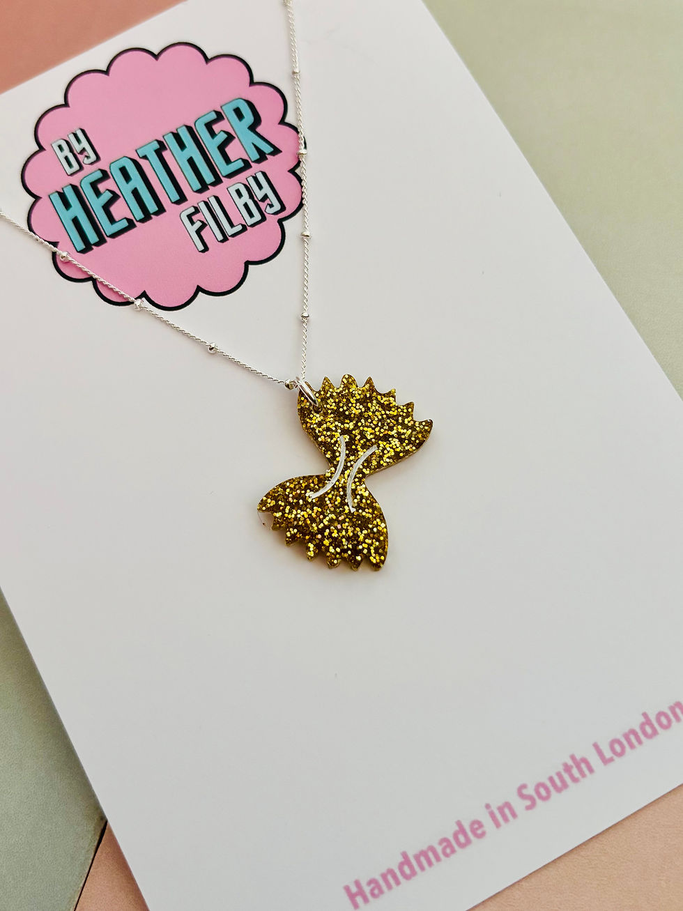 Thumbnail: 🍝 Farfalle Pasta Glitter Charm Necklace