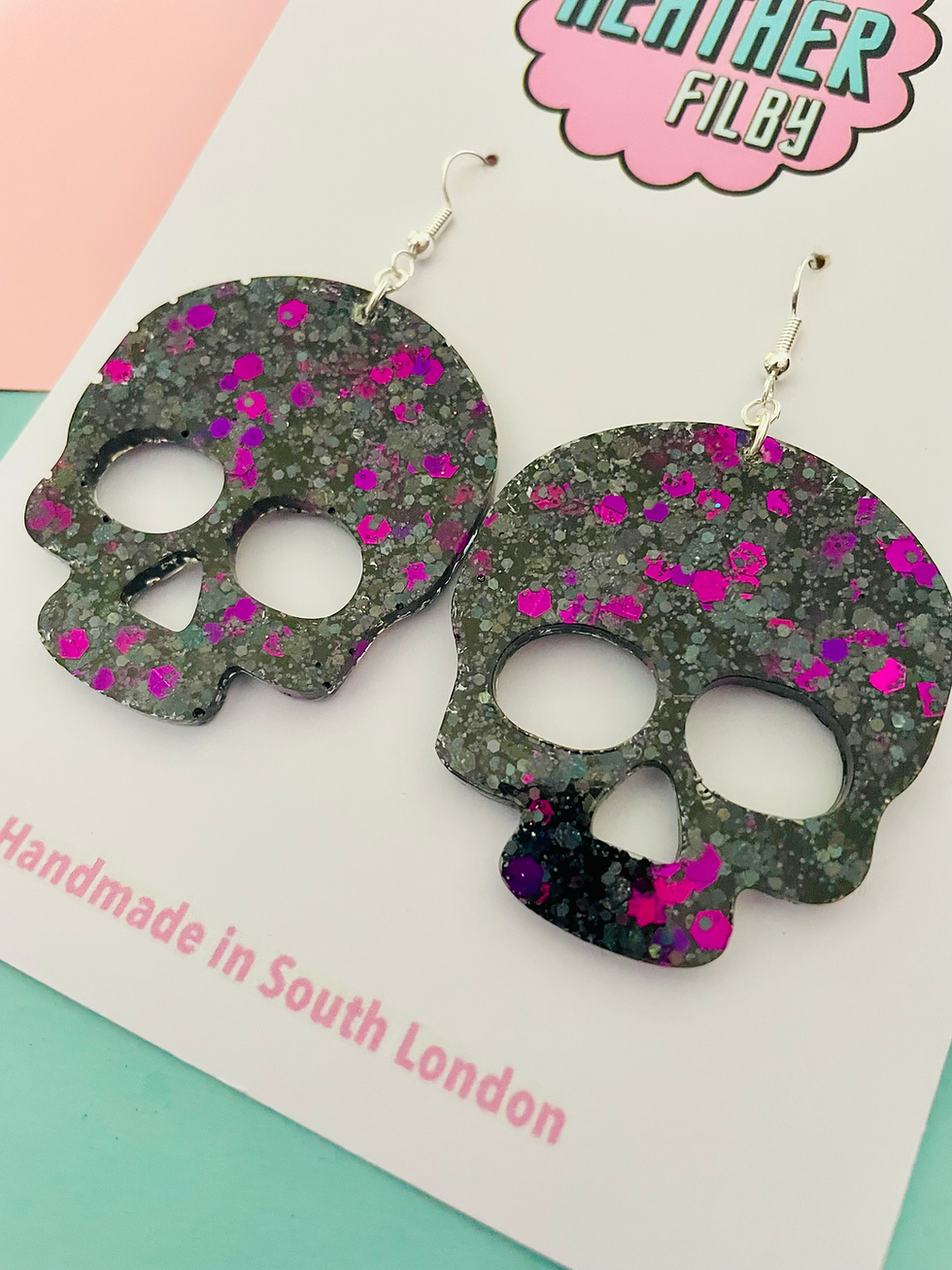 Thumbnail: Large Skull Glitter Resin Earrings