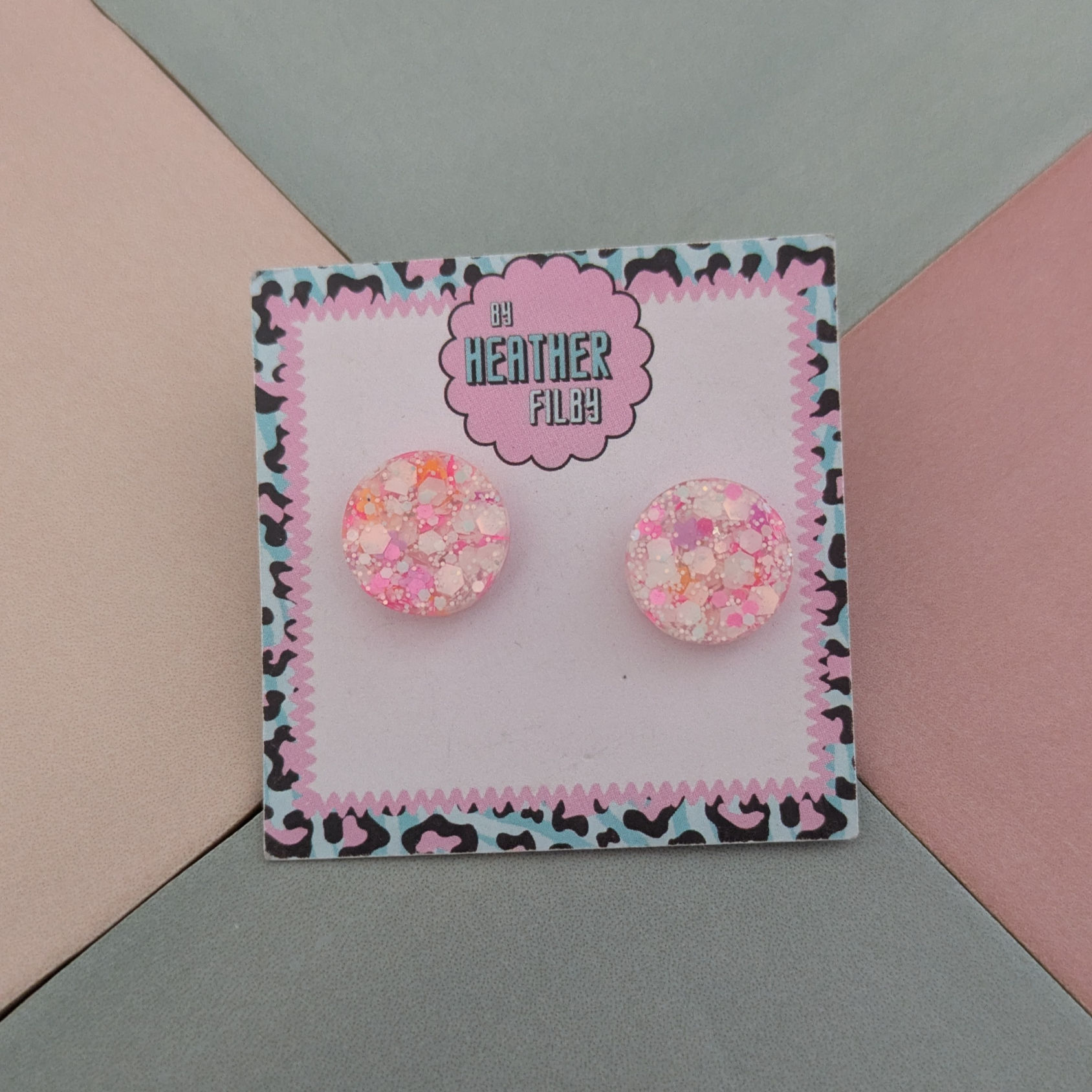 Coral Circle Glitter Resin Stud Earrings