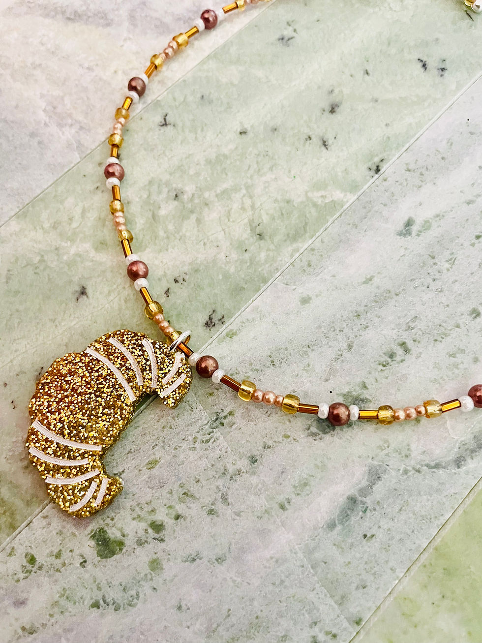 Thumbnail: The "Petit Déjeuner" Beaded Necklace — Golden Croissant Edition